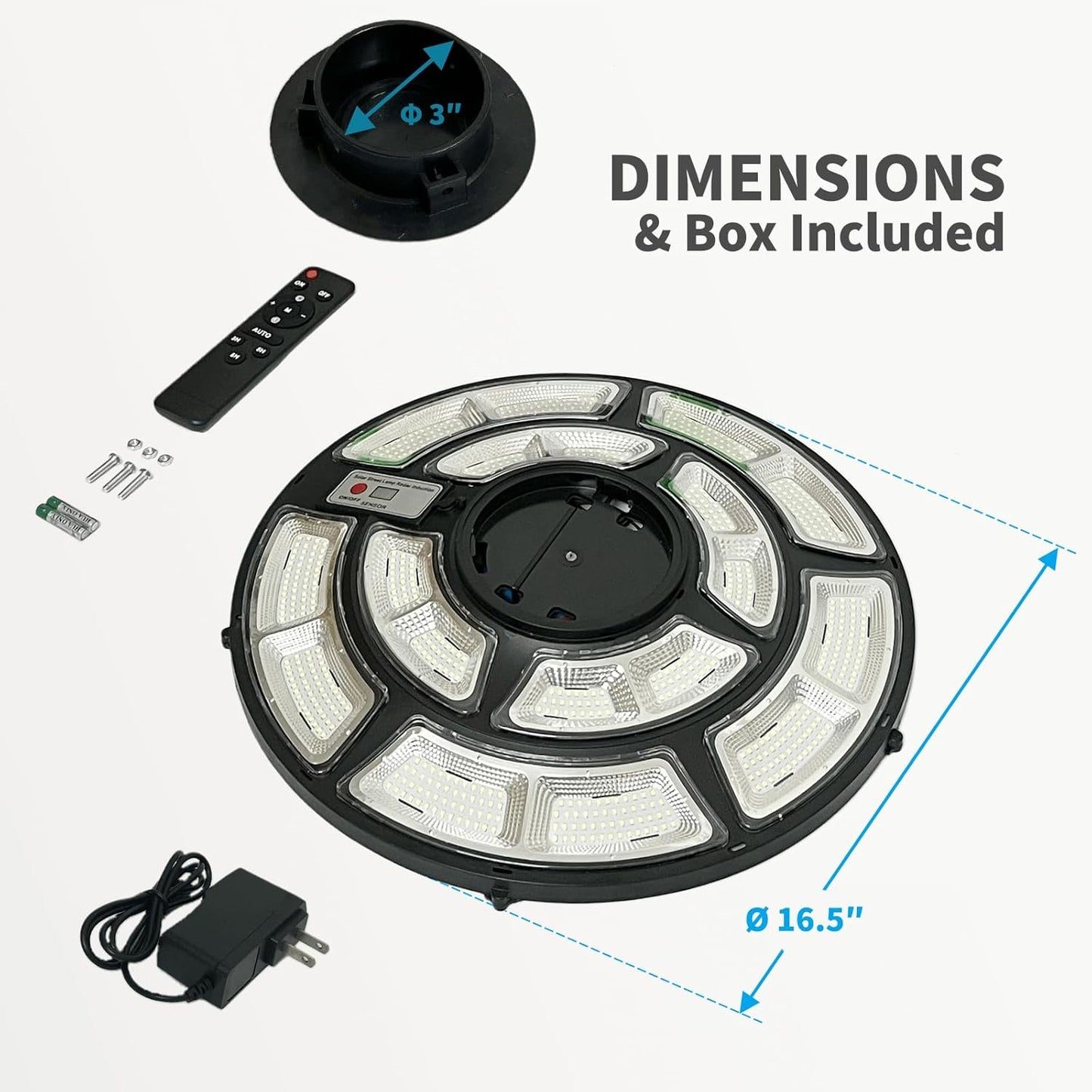 Outdoor Solar Lamp Post Light, 692 LED Post Light Fixture with Motion Sensor, Remote, Waterproof