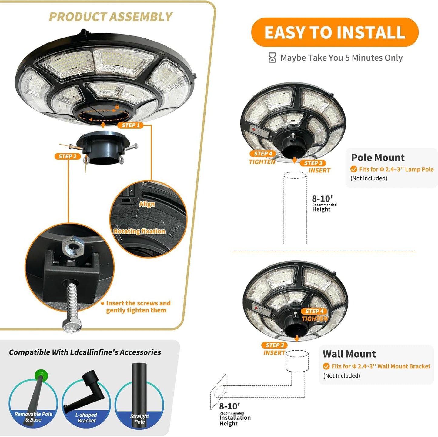 Outdoor Solar Lamp Post Light, 692 LED Post Light Fixture with Motion Sensor, Remote, Waterproof