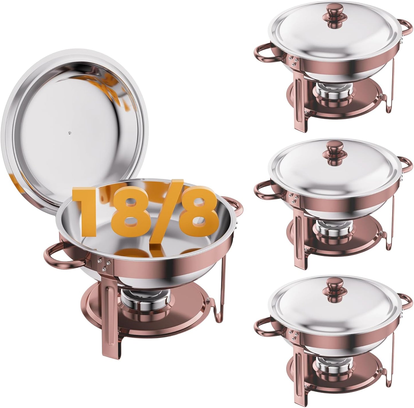 4Pack 6QT Round Chafing Dish Buffet Set Food Warmer, 18/8 (304) Stainless Steel Food Pan with Lid