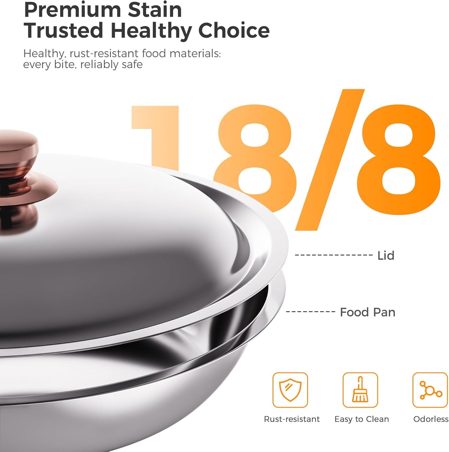 4Pack 6QT Round Chafing Dish Buffet Set Food Warmer, 18/8 (304) Stainless Steel Food Pan with Lid