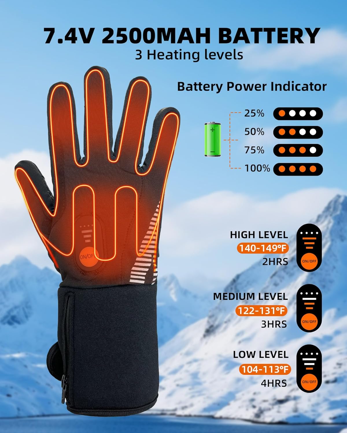 Heated Glove Liners for Men Women, Rechargeable Battery, Gloves Touchscreen, Electric Heated