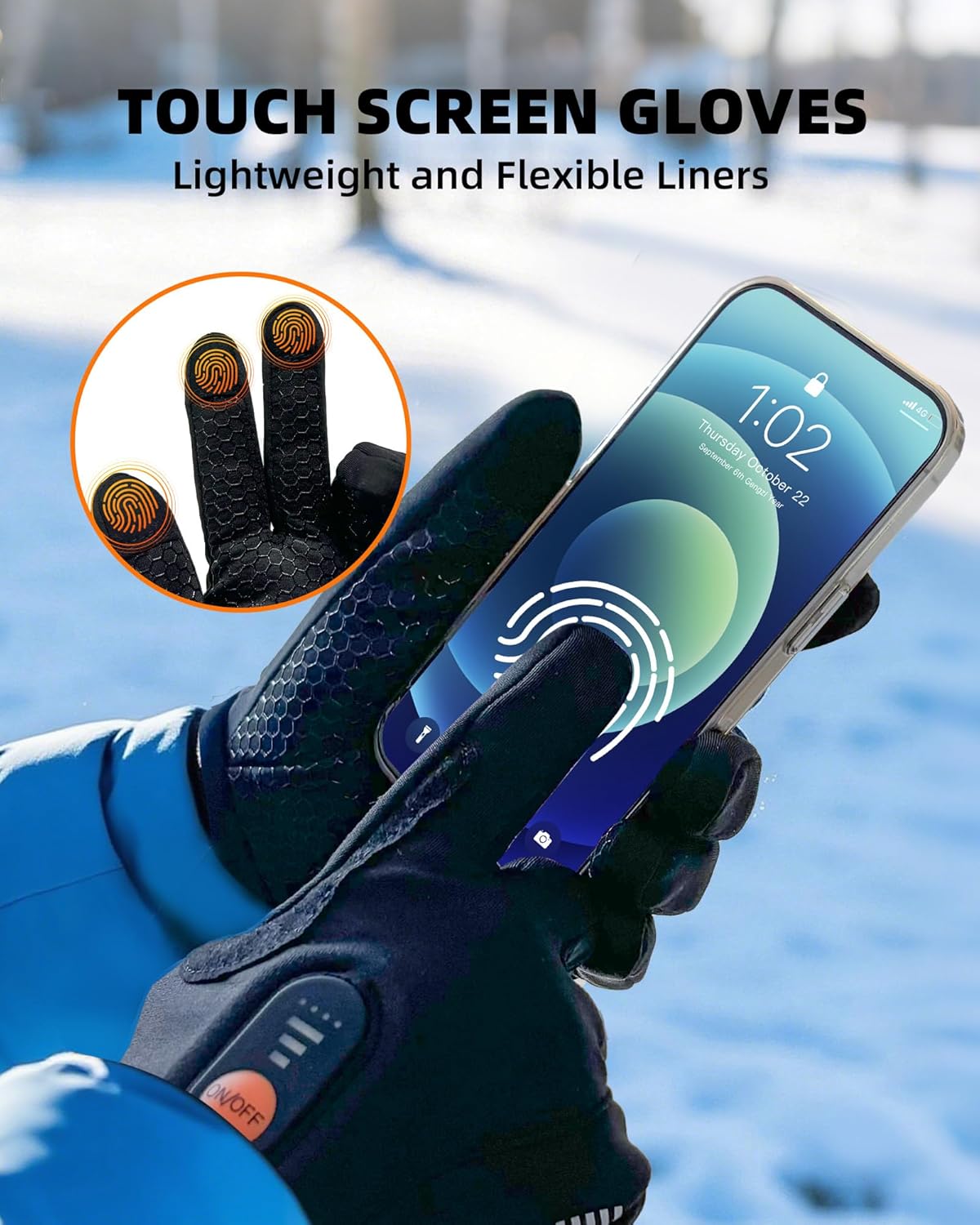 Heated Glove Liners for Men Women, Rechargeable Battery, Gloves Touchscreen, Electric Heated