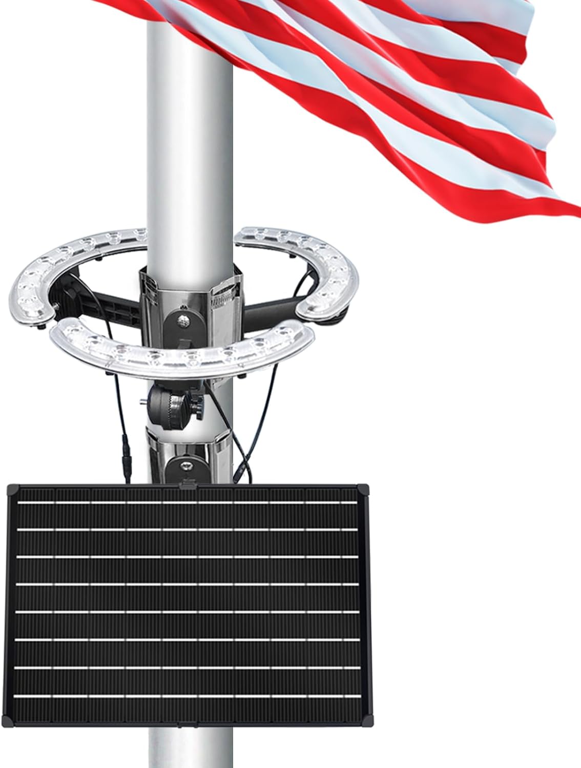 Solar Powered Flag Pole Light, Outdoor IP65 Waterproof Dusk to Dawn, Fits 2''-6'' Diameter American Flagpole