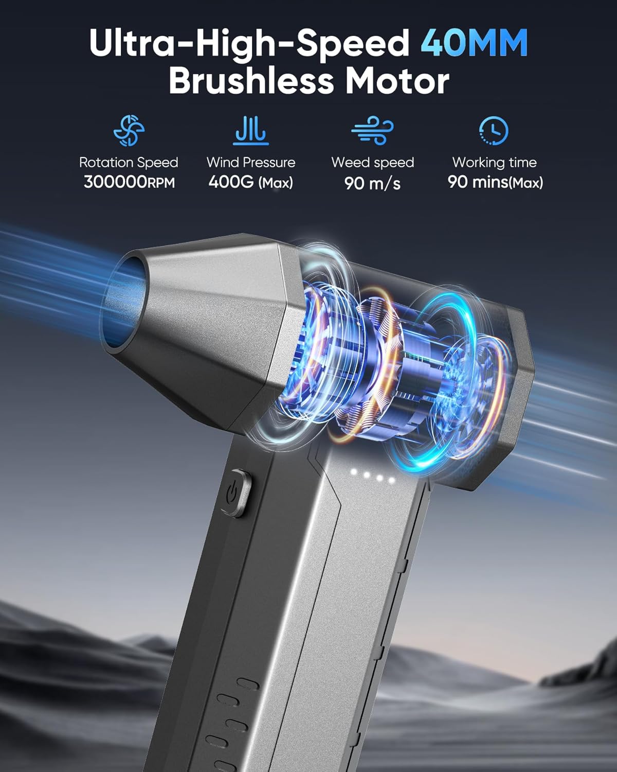 Electric Air Duster, 400G Compressed Air Duster, 4 Speeds PC Cleaner, Rechargeable, LED Light for Cleaning