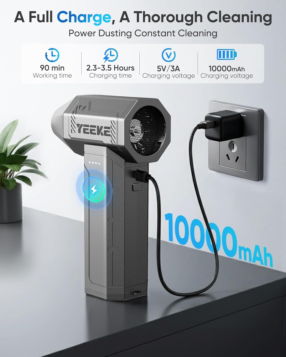 Electric Air Duster, 400G Compressed Air Duster, 4 Speeds PC Cleaner, Rechargeable, LED Light for Cleaning