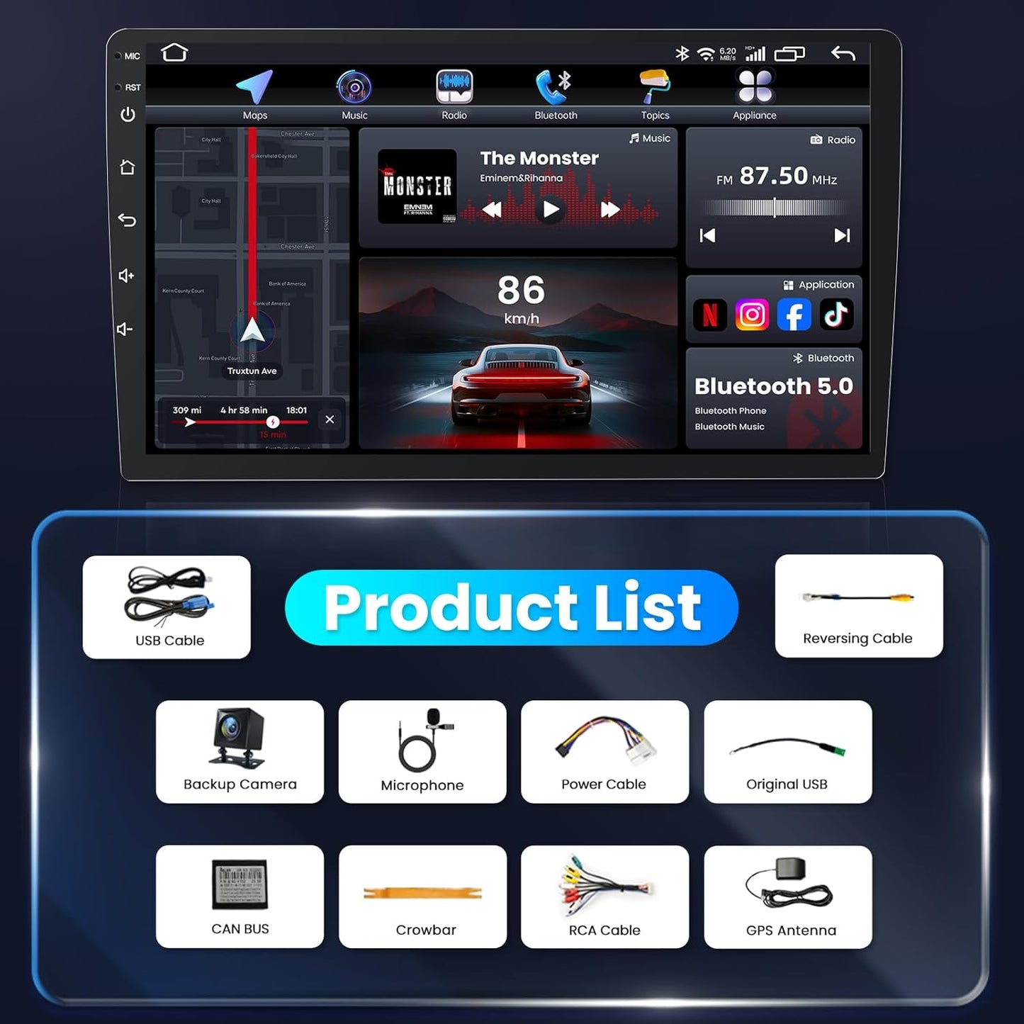 Car Radio for Ford F150 2009-2014, 9' Touch Screen, Wireless Carplay Android Auto Bluetooth, Backup Camera