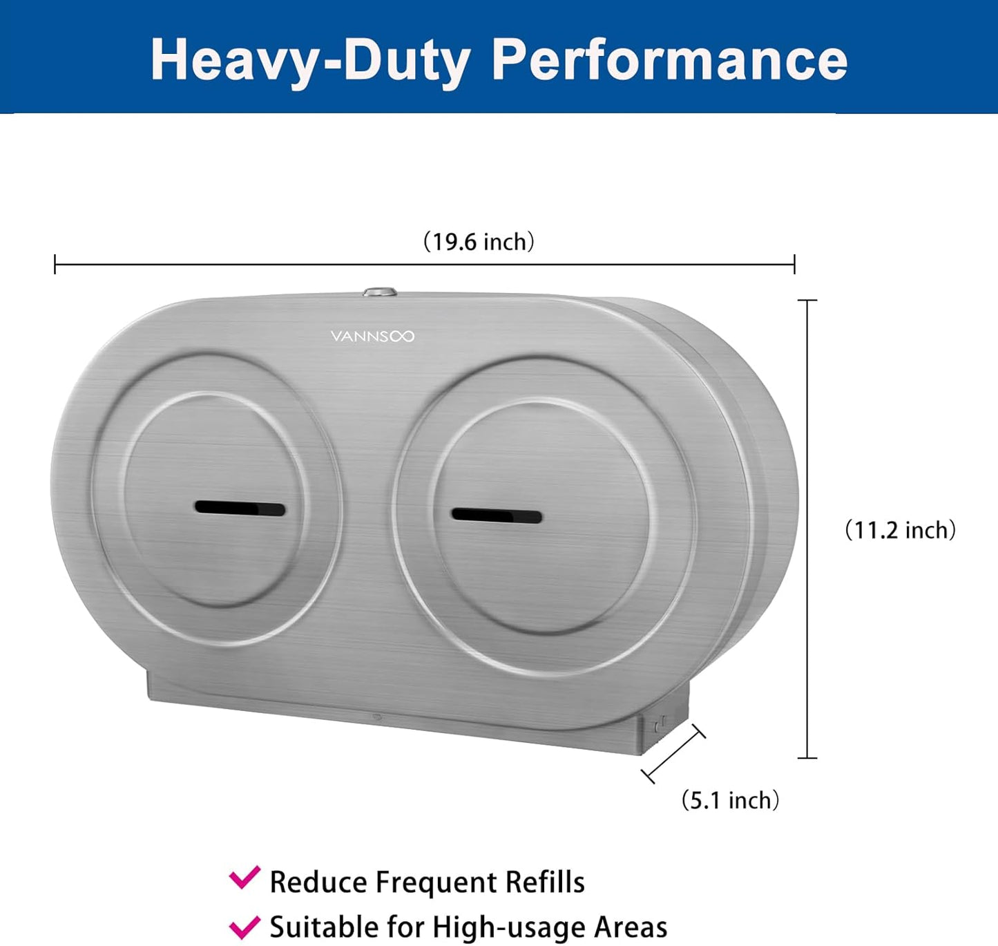 Twin Jumbo Toilet Paper Dispenser Wall Mount, 9' Commercial Stainless Steel Double Roll, with Lock
