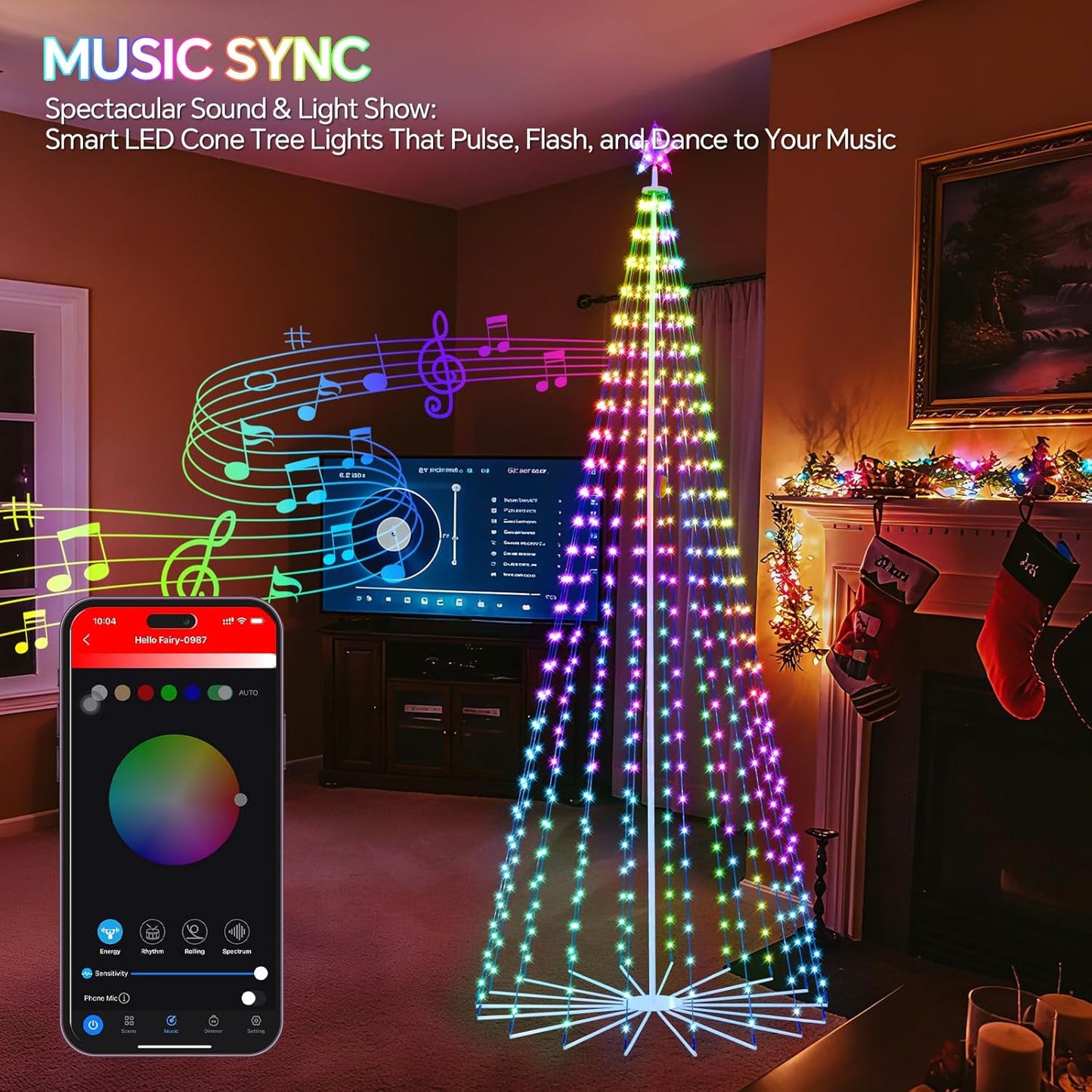 FANCILLUMA 12 FT Smart Christmas Cone Tree Lights, 832 LED Lighted Outdoor Christmas Tree with Remote & App Control Timer, Music Sync, DIY RGB