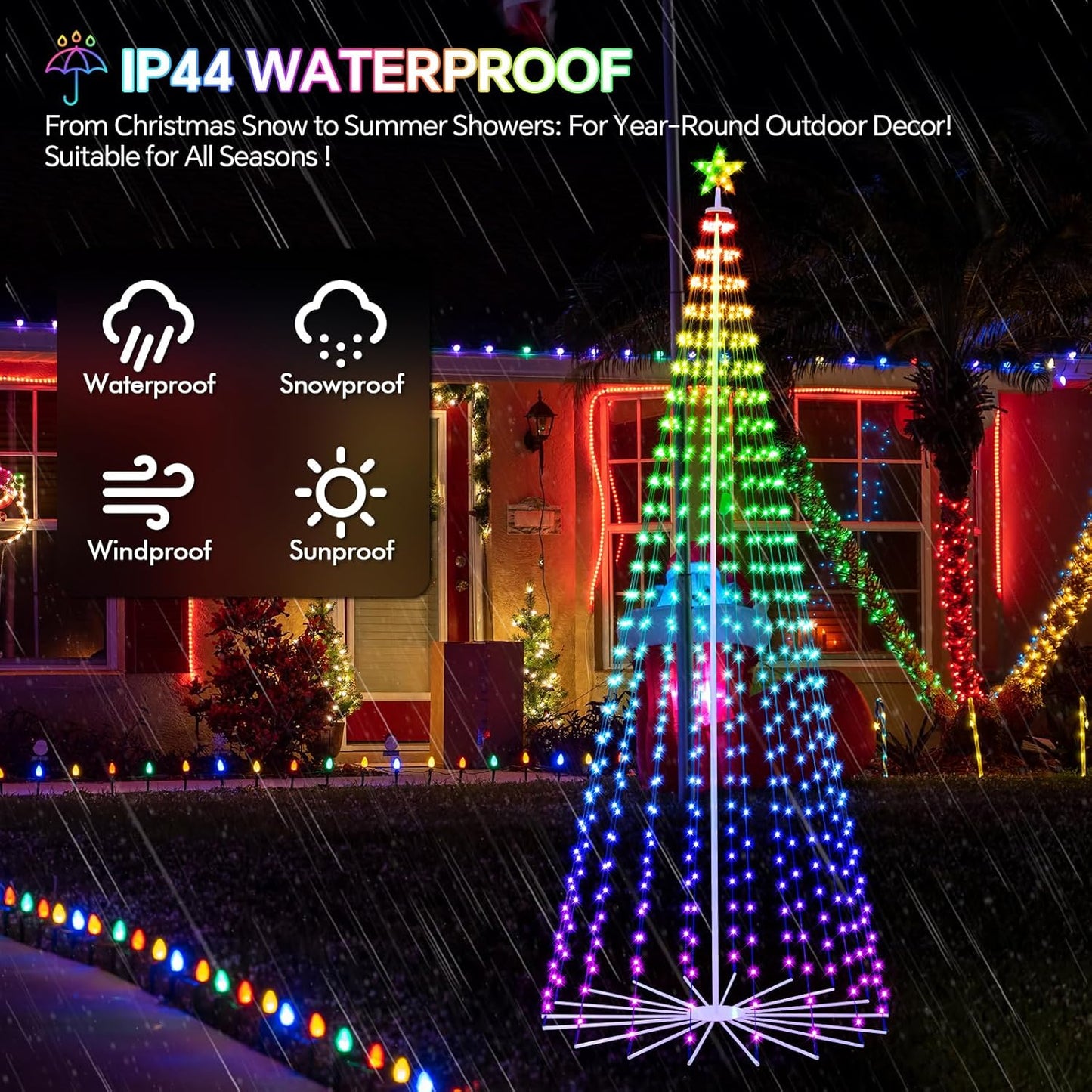 FANCILLUMA 12 FT Smart Christmas Cone Tree Lights, 832 LED Lighted Outdoor Christmas Tree with Remote & App Control Timer, Music Sync, DIY RGB