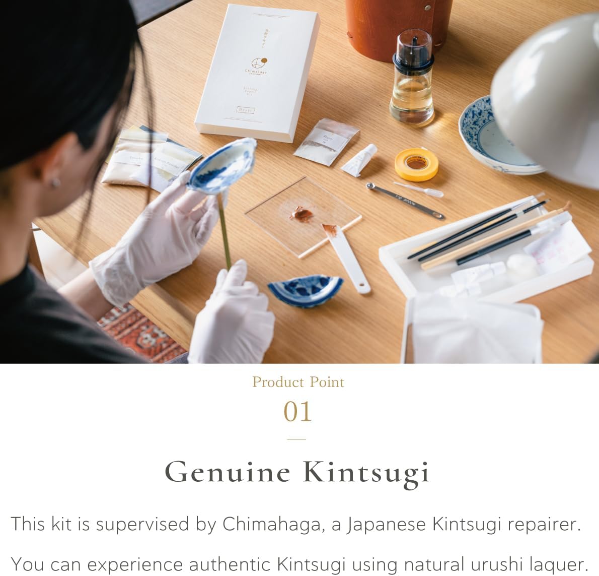 Traditional Kintsugi Repair Kit - Basic - Food Safe, Genuine Gold, Japanese urushi DIY, Chimahaga
