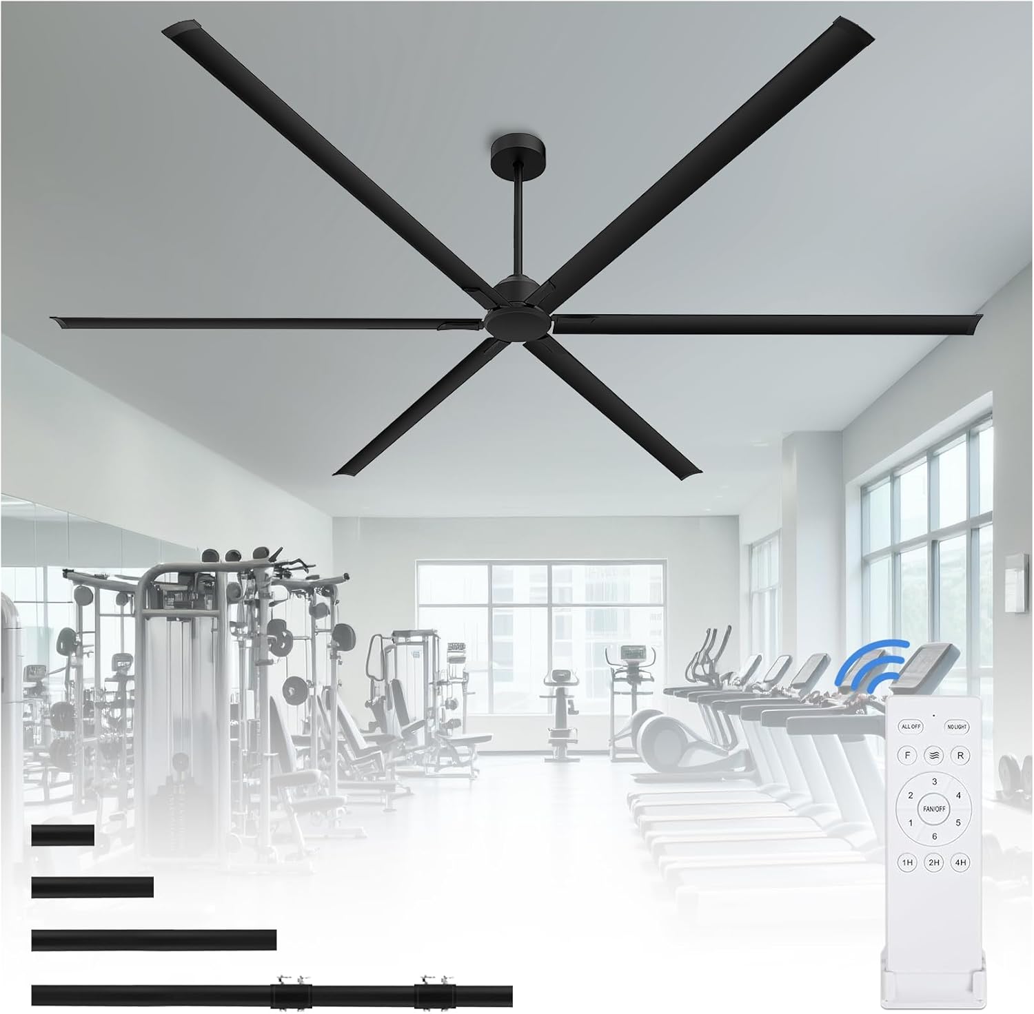 120 Inch HVLS Industrial Ceiling Fan, Extra Large Commercial w/ Aluminum  Blades, Remote Control, image size:1500x1472