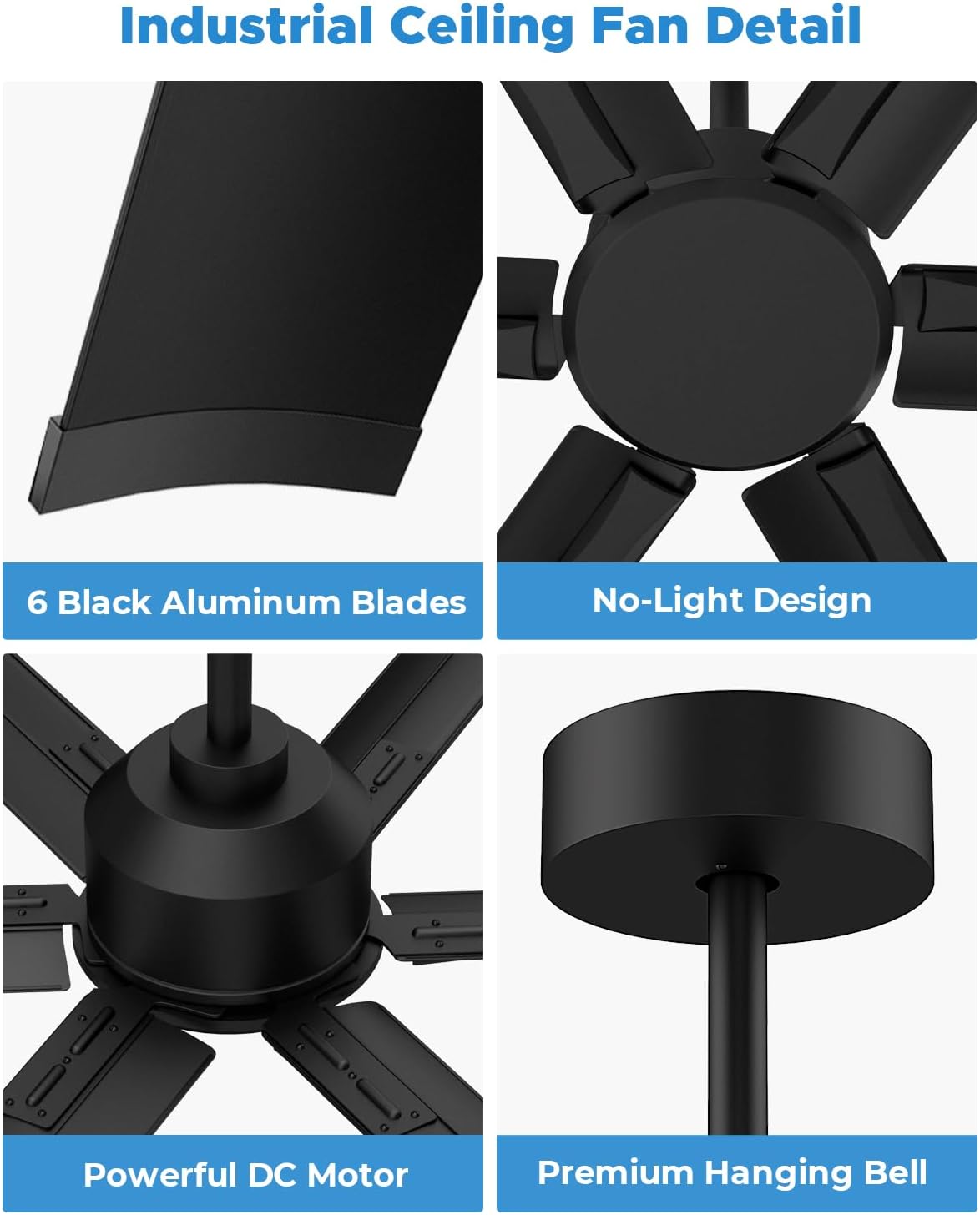 120 Inch HVLS Industrial Ceiling Fan, Extra Large Commercial w/ Aluminum Blades, Remote Control