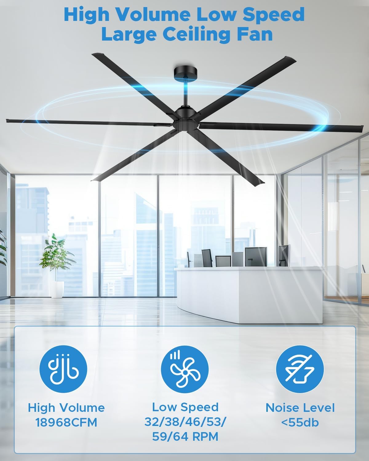 120 Inch HVLS Industrial Ceiling Fan, Extra Large Commercial w/ Aluminum Blades, Remote Control