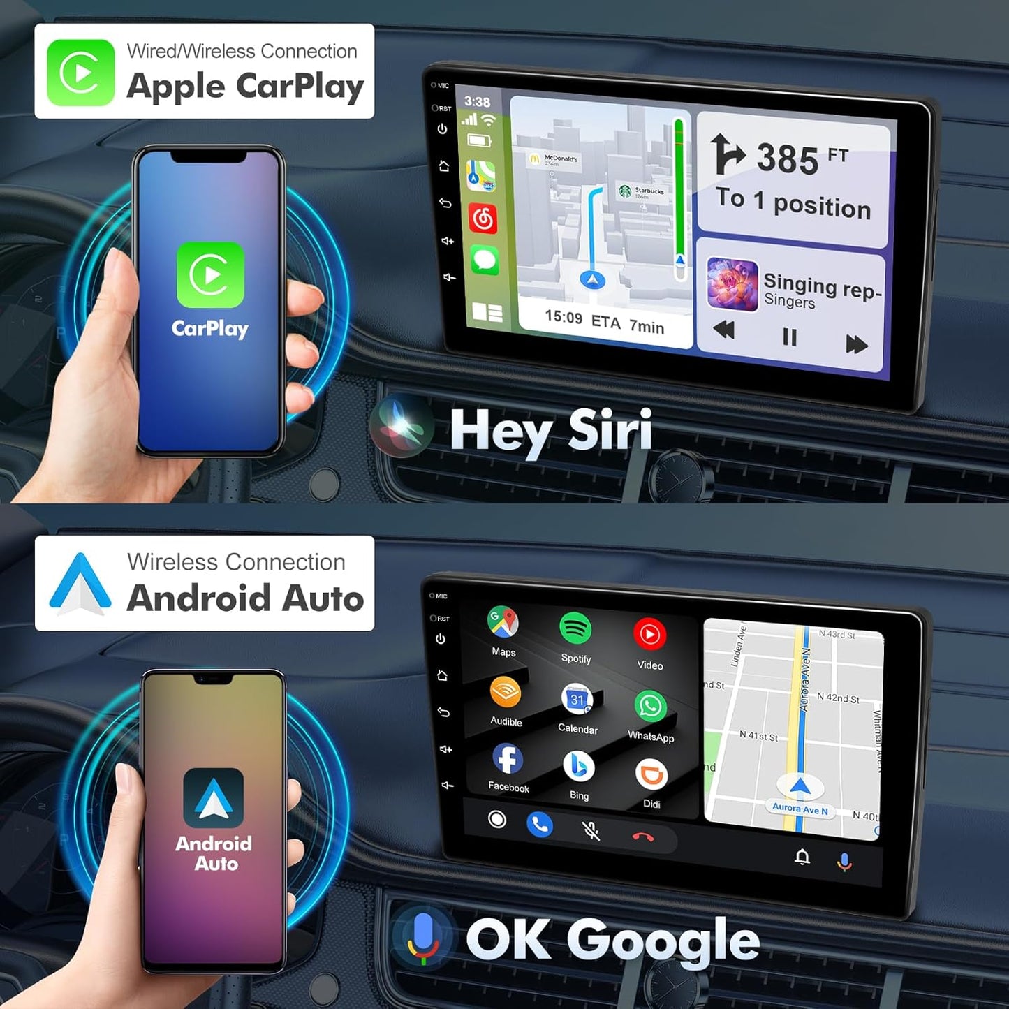 9 Inch IPS Touchscreen Android 14 Car Stereo for Nissan Versa Note 2014-2018, w/ Wireless CarPlay & Android