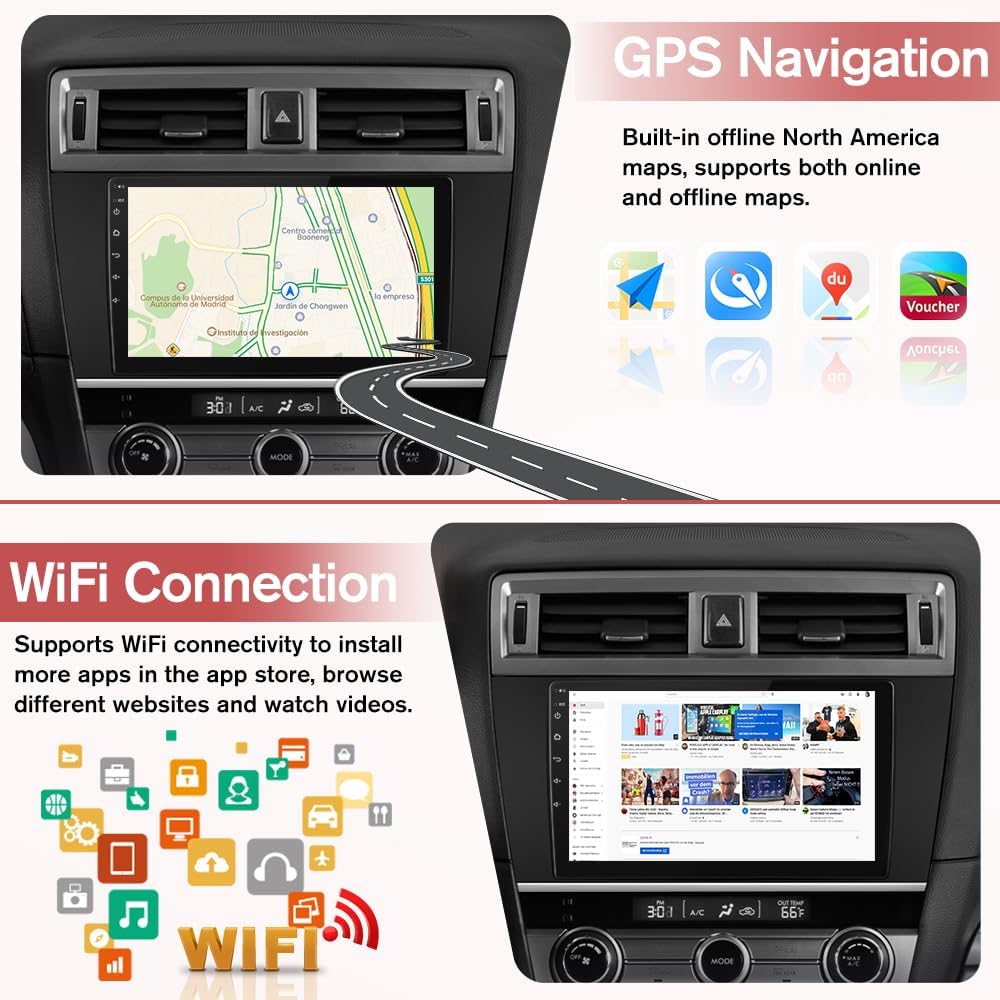 Android 13 Car Stereo GPS Navigation for Subaru Outback Legacy 2015-2018, 9' Touch Screen, CarPlay/Android Auto