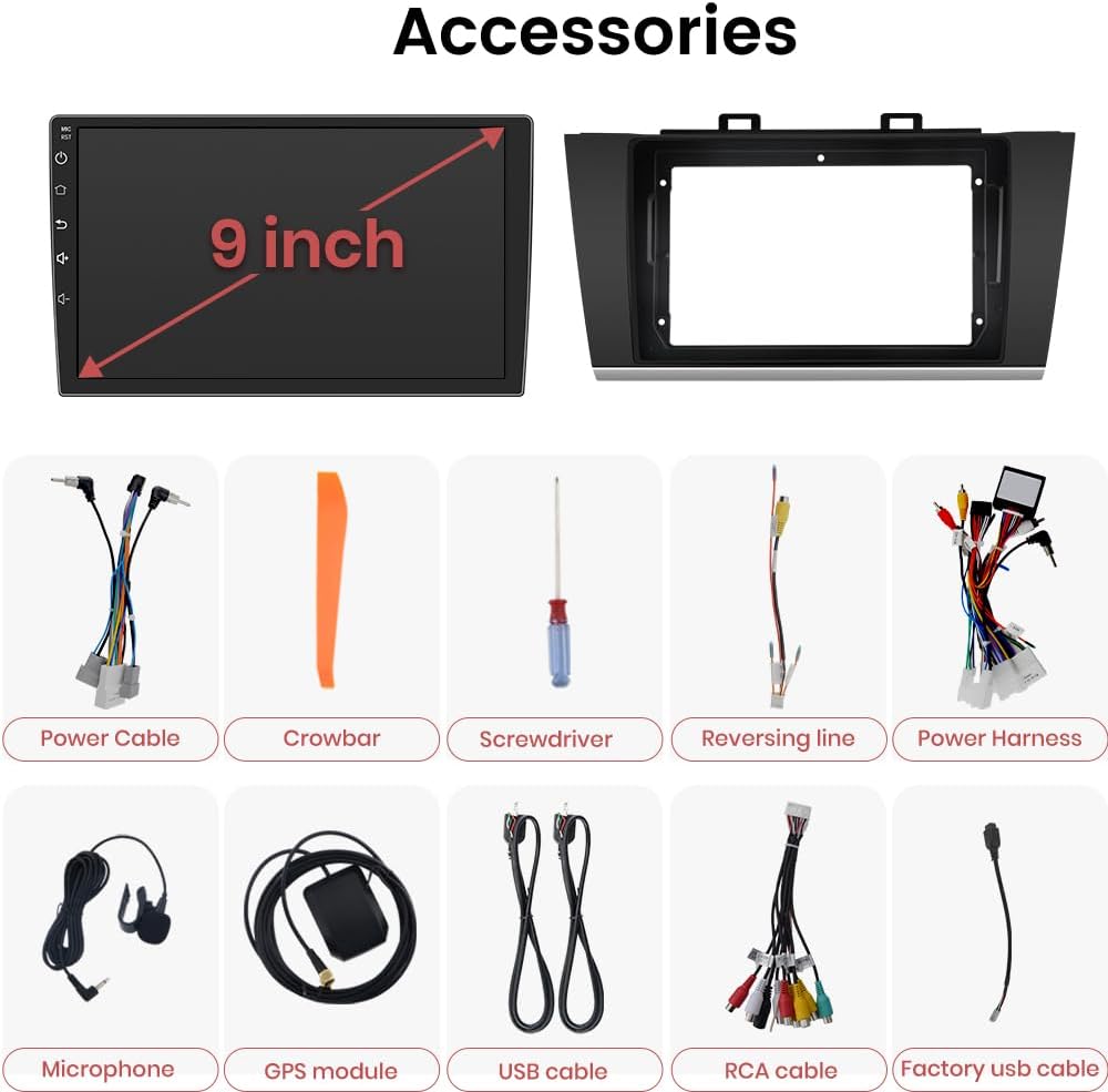 Android 13 Car Stereo GPS Navigation for Subaru Outback Legacy 2015-2018, 9' Touch Screen, CarPlay/Android Auto