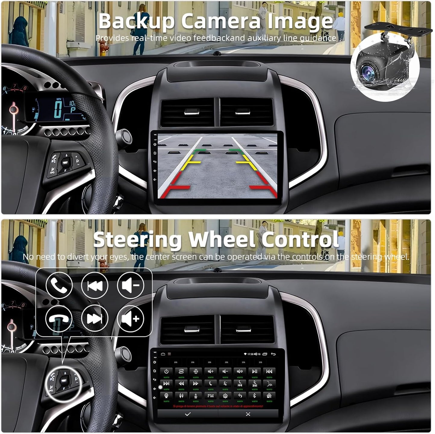 Car Radio for Chevy Aveo Sonic 2012-2016, 9' Touchscreen, w/ Wireless Carplay Android Auto Bluetooth, Backup Camera