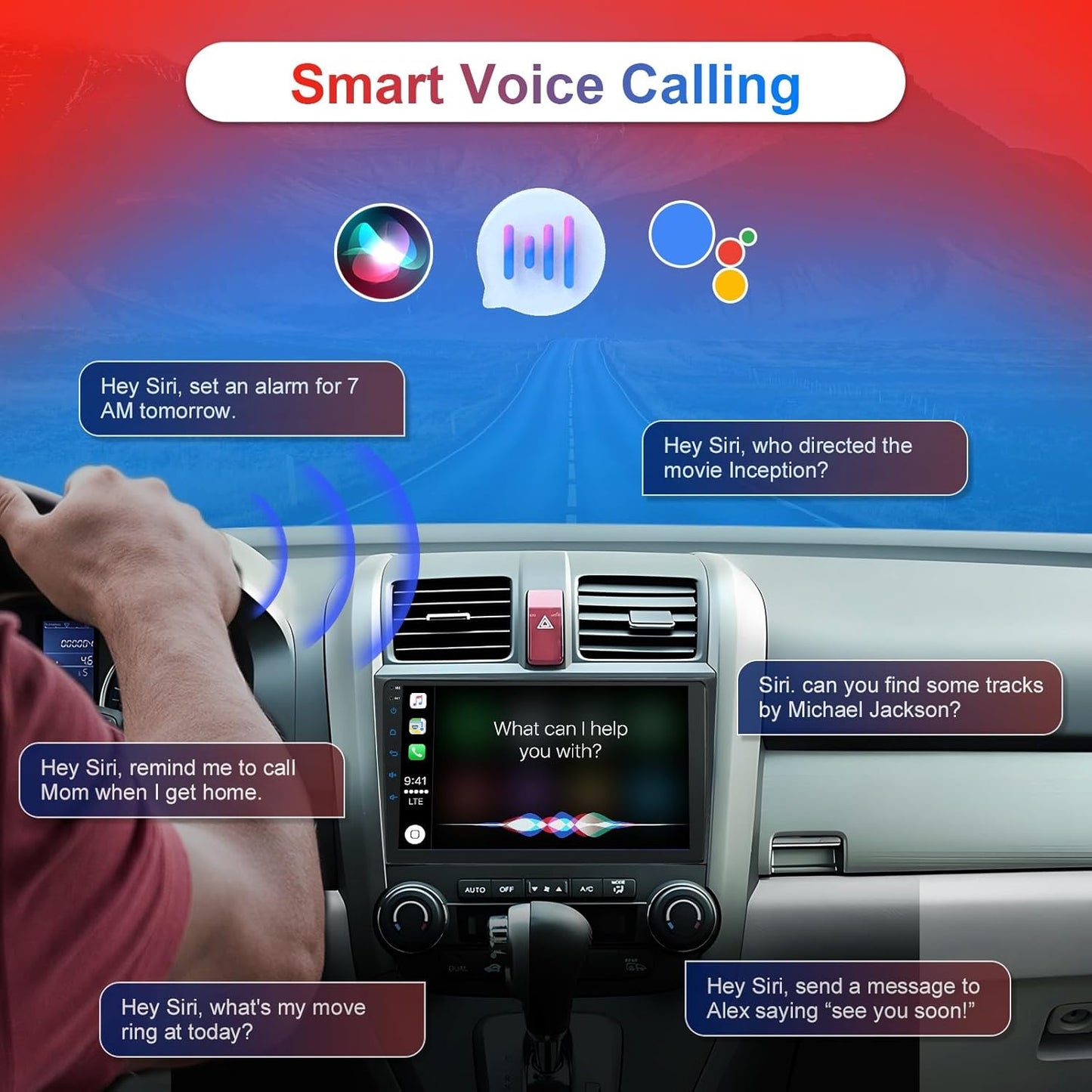 Car Radio Stereo for Honda CRV 2007- 2011, Wireless Apple Carplay/Android Auto, 9' Touch Screen, Bluetooth FM/GPS