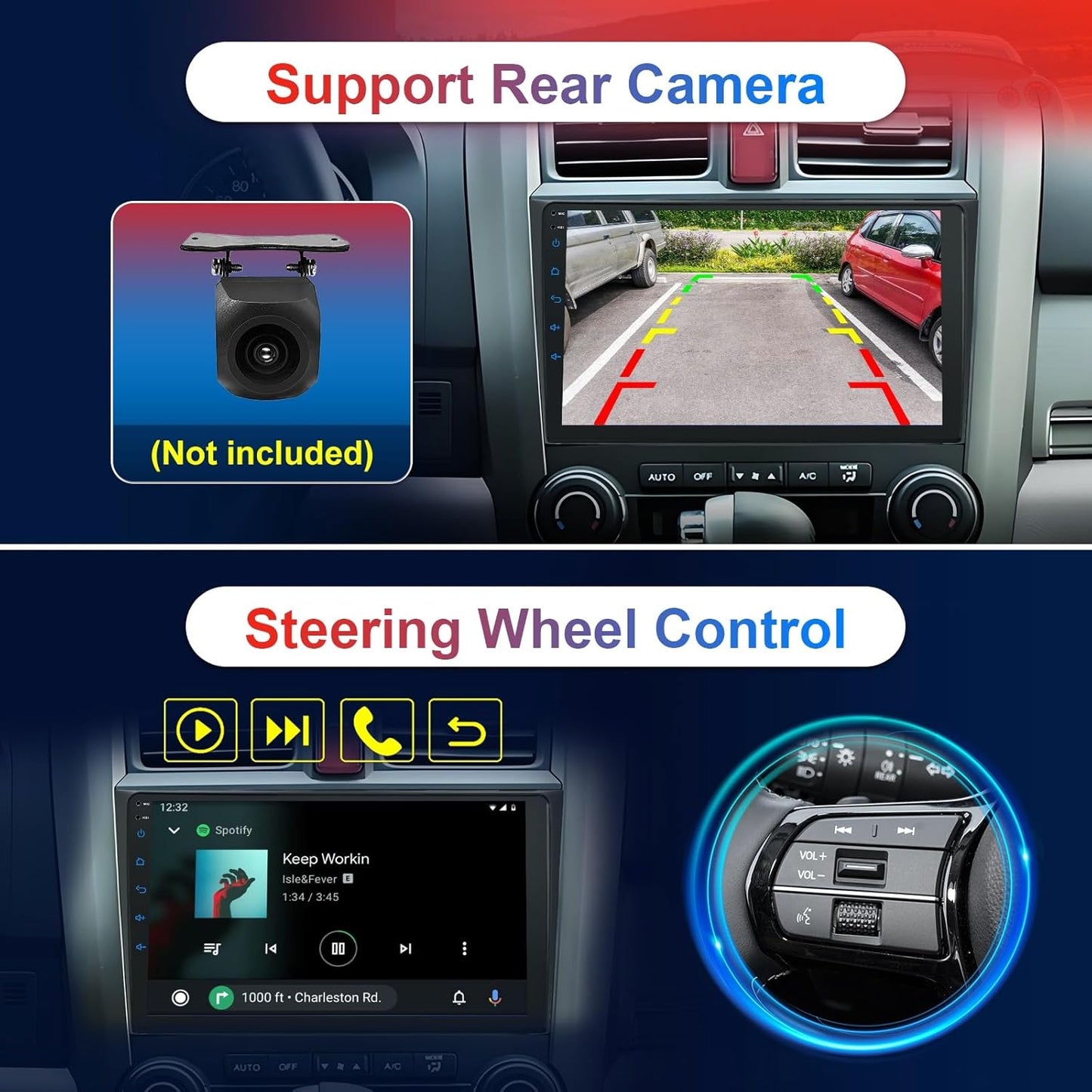 Car Radio Stereo for Honda CRV 2007- 2011, Wireless Apple Carplay/Android Auto, 9' Touch Screen, Bluetooth FM/GPS