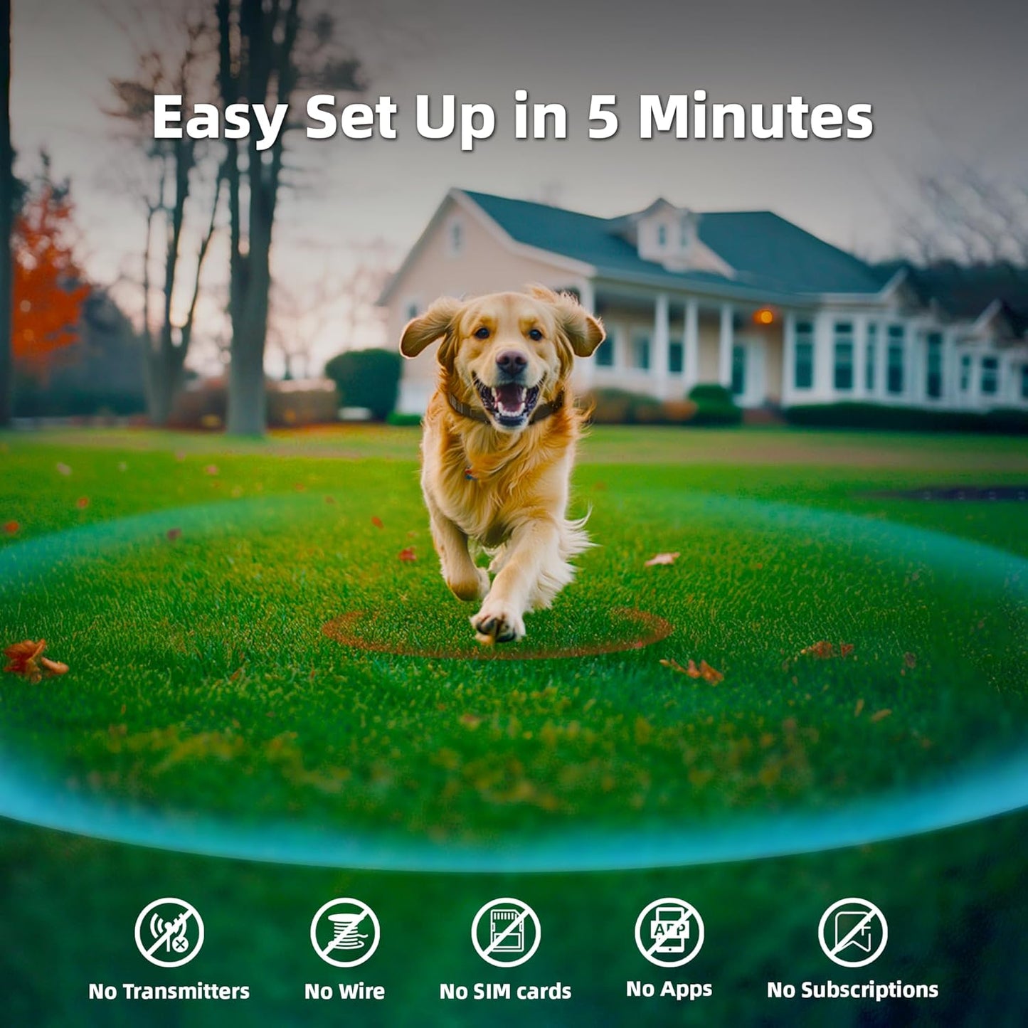 Invisible Dog Fence GPS Wireless Fence, No Transmitter, No App, Waterproof, Rechargeable, Radius 75–2995 ft