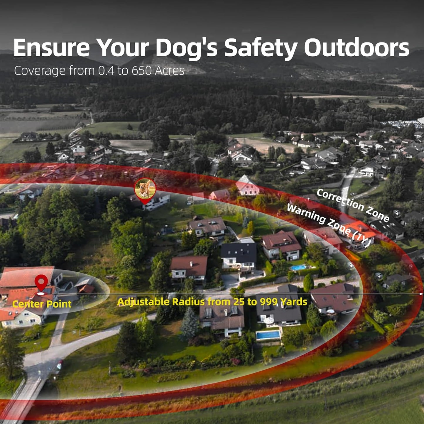 Invisible Dog Fence GPS Wireless Fence, No Transmitter, No App, Waterproof, Rechargeable, Radius 75–2995 ft
