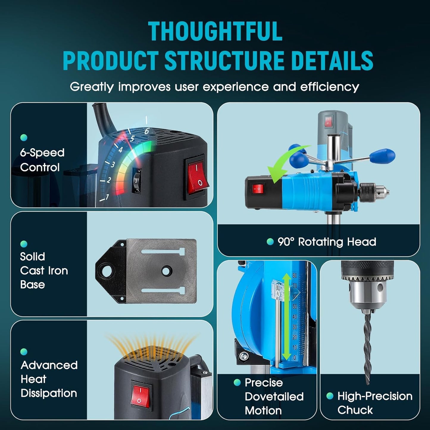 Mini Benchtop Drill Press 6-Speed 2800RPM Drill Press Rotary Tool Workstation,1200W Electric Portable, 3.15' Depth