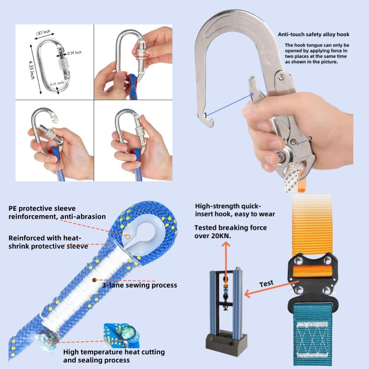 Fall Protection Harness,Safety Harness Fall Protection, Upgrade the detachable cushion bag and an extra 30FT rope