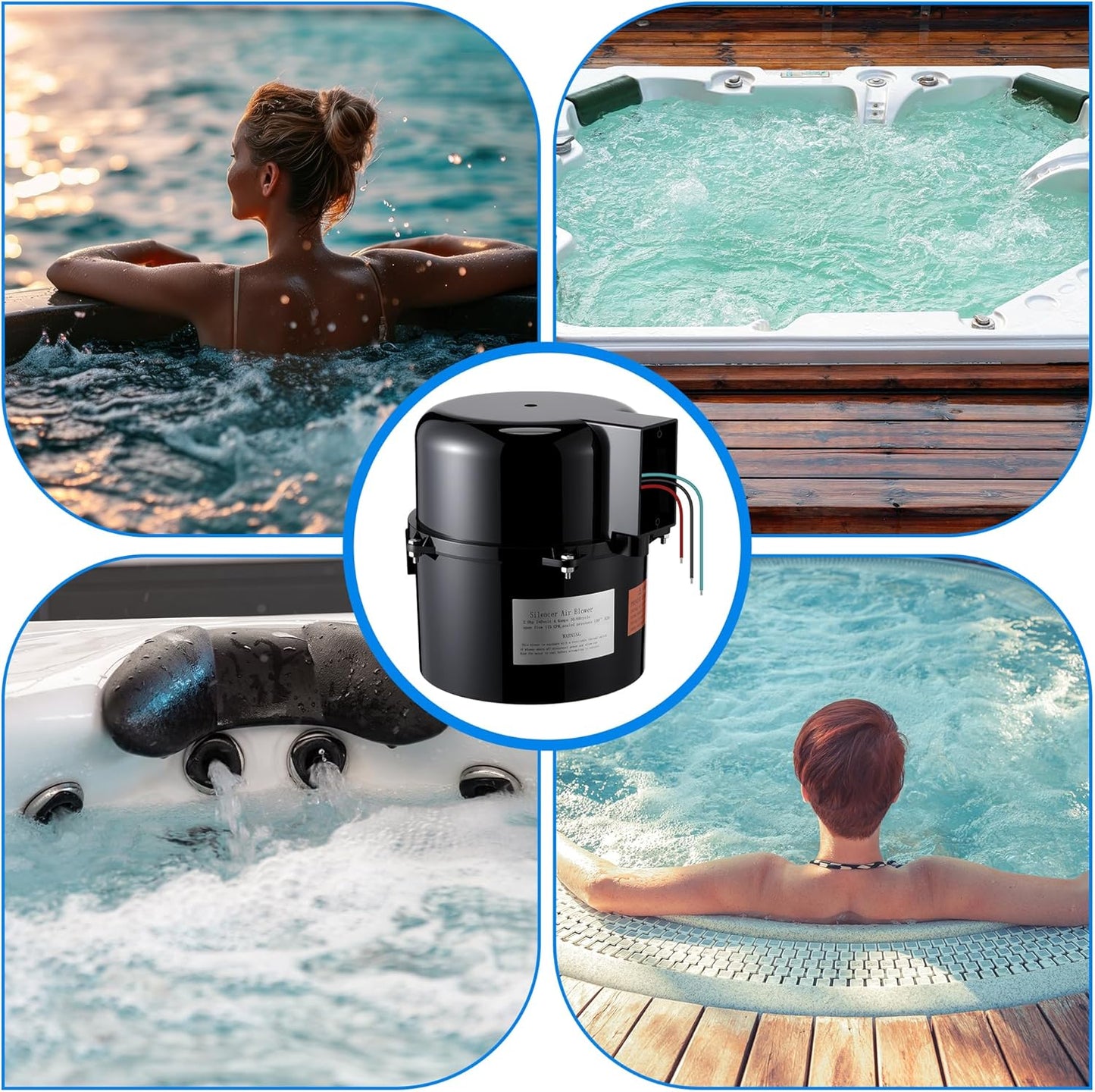 6316220F Portable Spa Blower 2 Horsepower 240 Volt, Anti Clog Design Pool Blowers, Fits 2' Plumbing