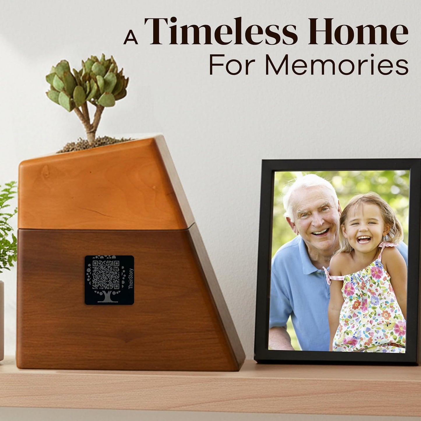 Handcrafted Wood Urn, Personalized Digital Memorial Keepsake Box, Scannable Tag for Story Sharing for Photos