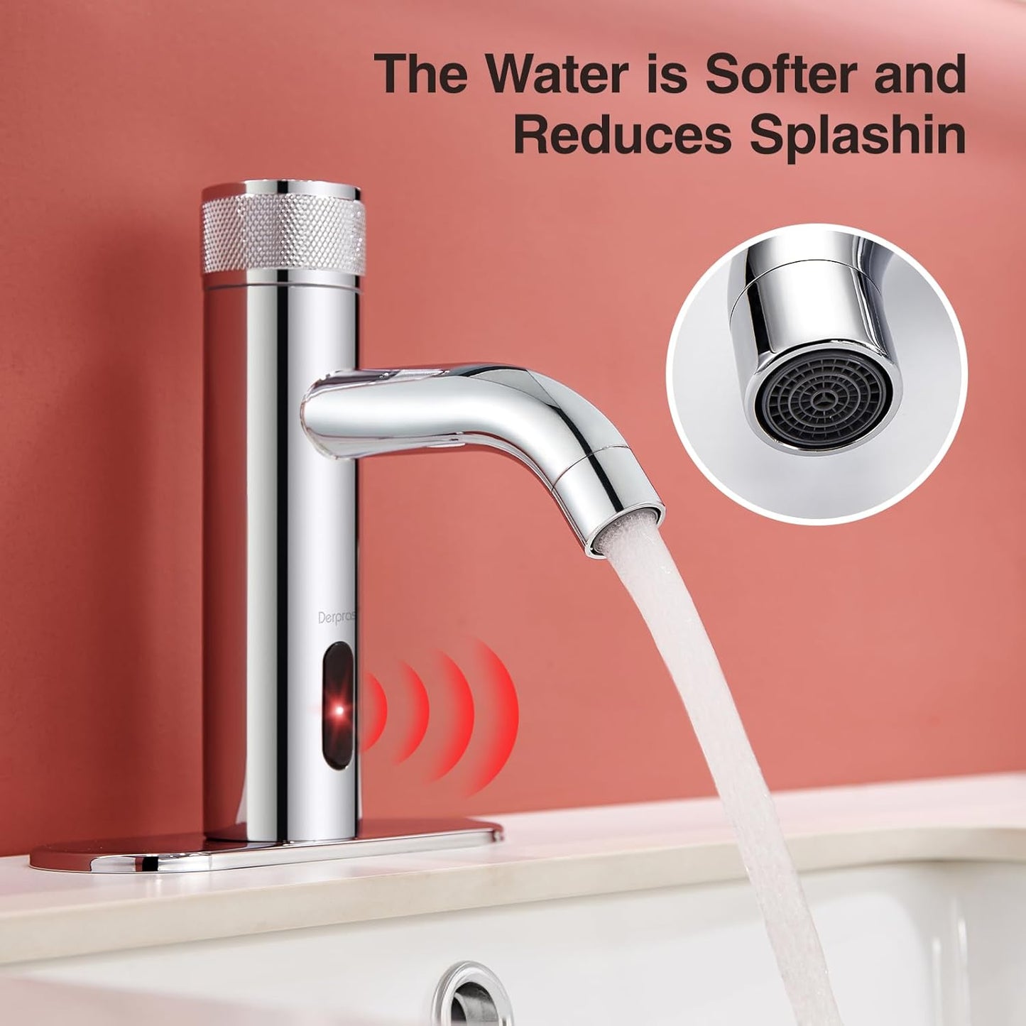 Touchless Bathroom Faucet with Automatic Sensor Function, Hole Cover Plate, Countertop Temp Adjustment, Chrome