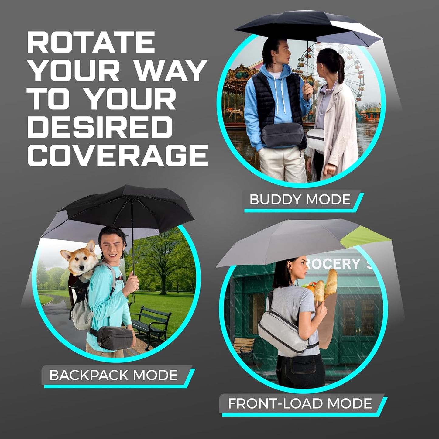 Large Performance Crossbody Sling Belt Bag Fanny Pack Tech Pouch, Includes Umbrella Inside, For Men & Women