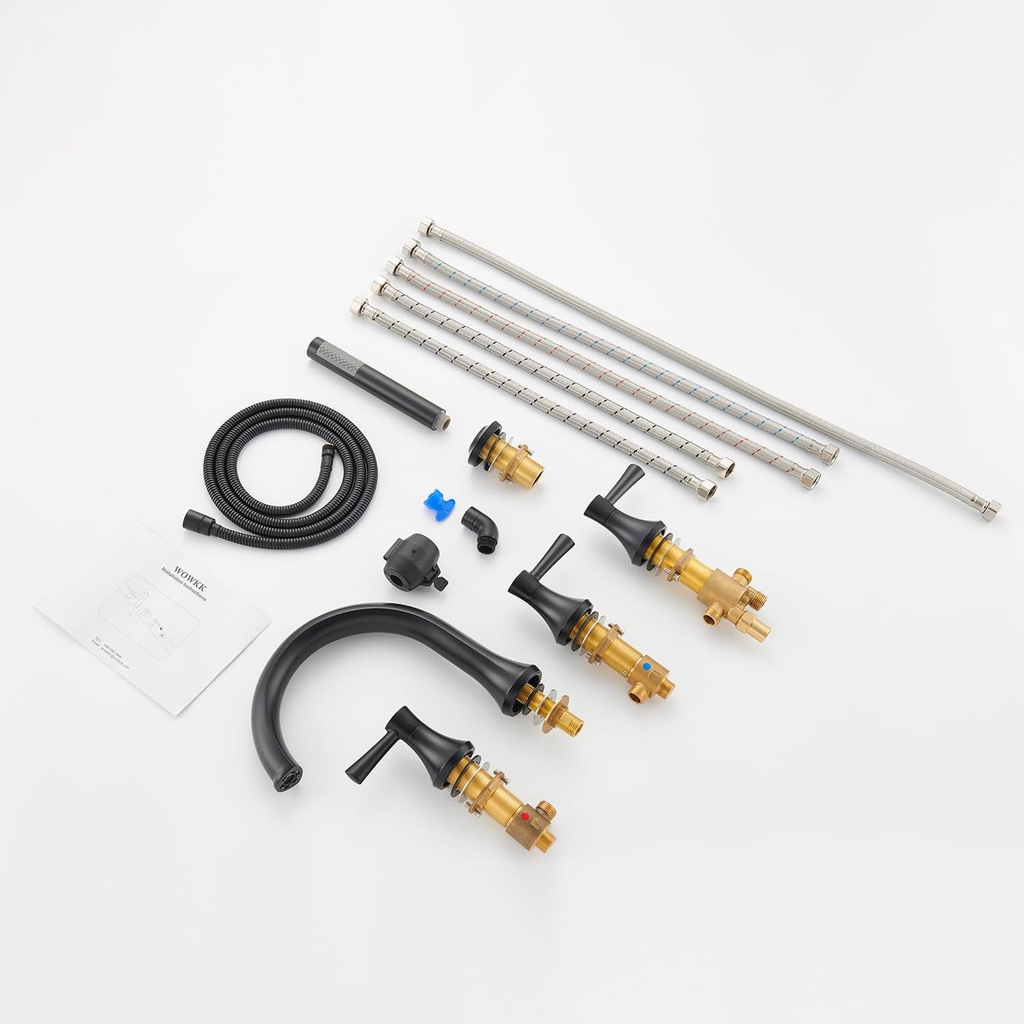 Roman Tub Faucet Brushed Gold 5 Holes Deck Mount Brass Bathtub Filler with Hand Shower for Bathroom