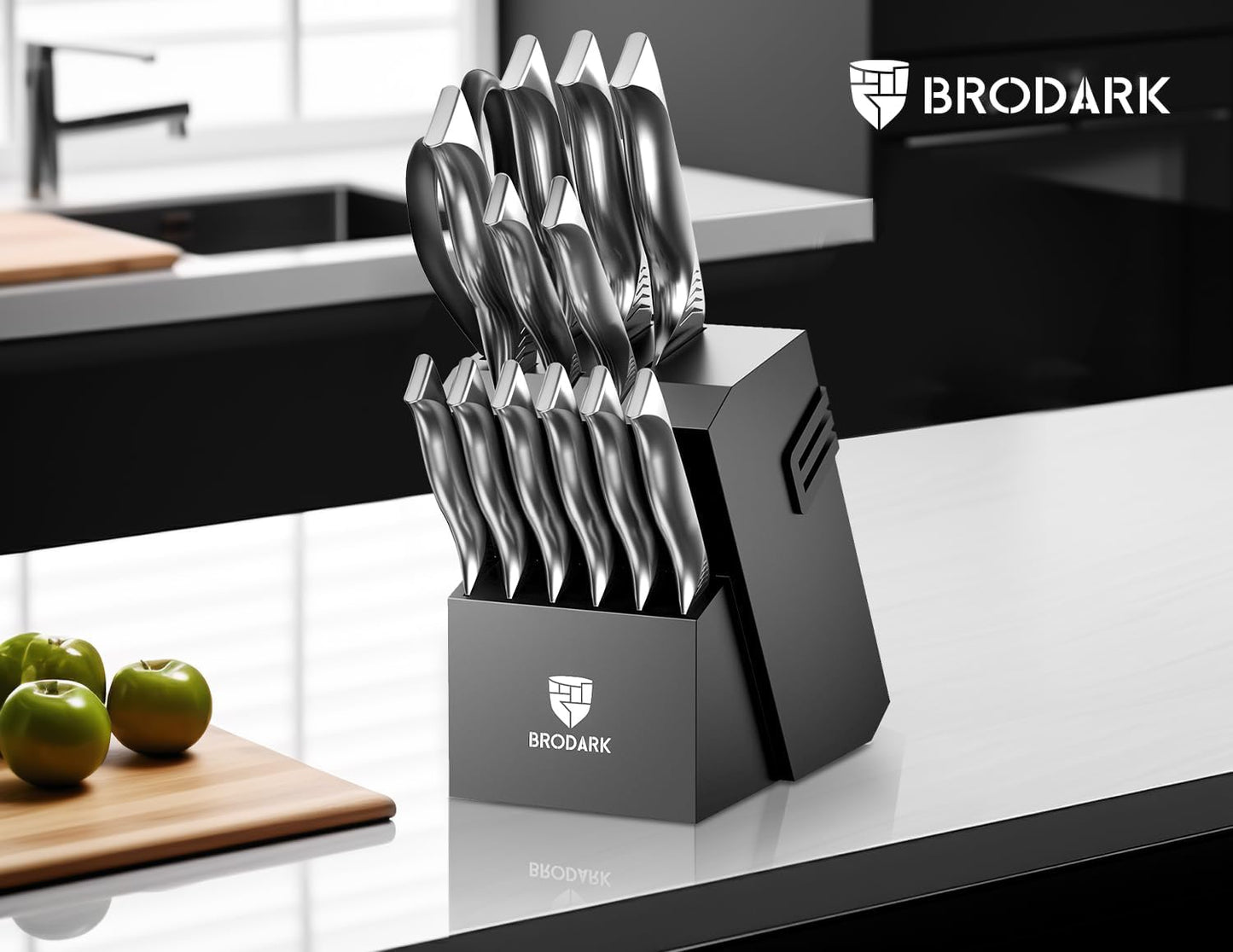 15-Piece Knife Block Set with Built-in Sharpener - High Carbon Stainless Steel