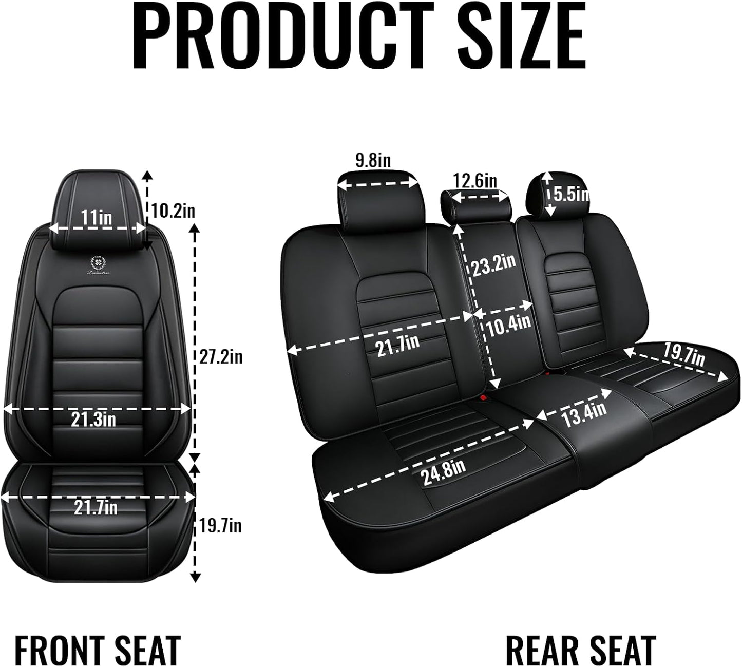 Full Set for Fiat 500e Seat Covers 2013-2026, Waterproof Nappa Leather, with Pillow, Anti-Slip, (Black & Red)