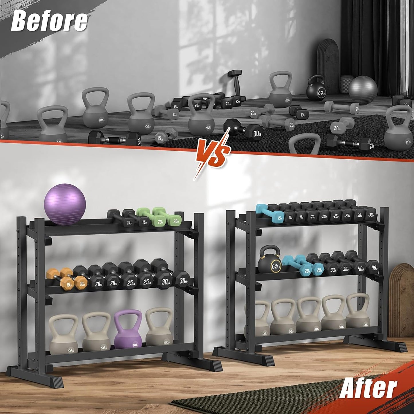 3-Tier Dumbbell Rack, 1200LB Capacity Adjustable, for Home Gym, (Rack Only)