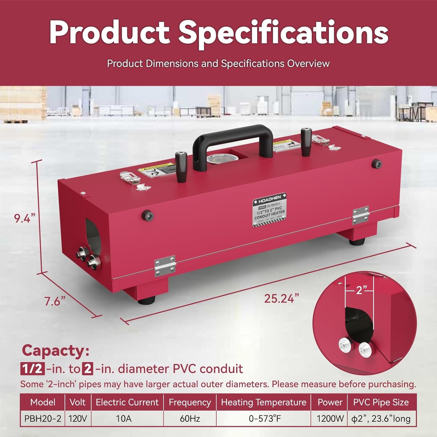 1/2' to 2' Electric PVC Heater for 24' Sections of PVC Pipe, with Temperature Dector,1200W Pipe Bender, 120V
