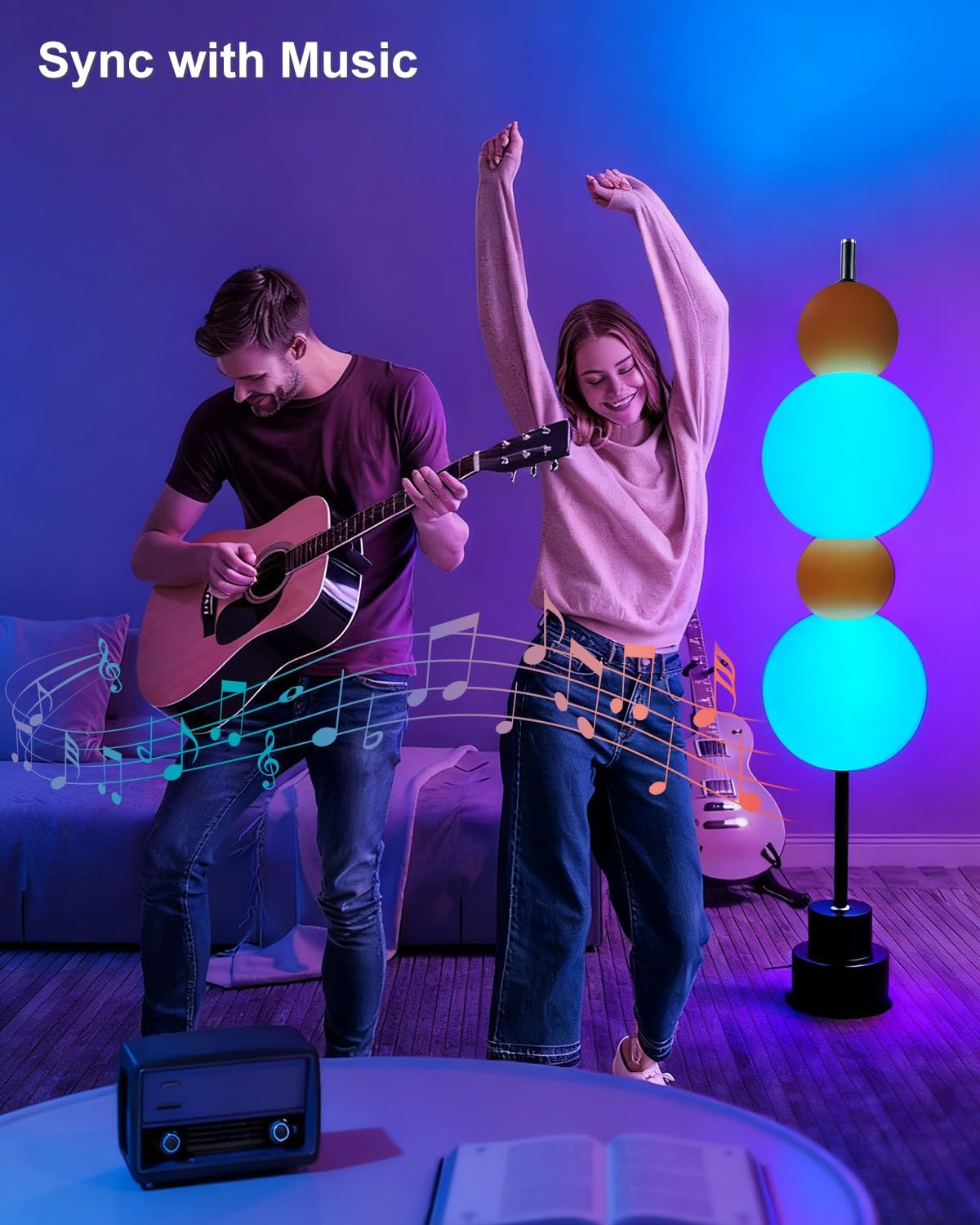 RGB& 3000K Floor Lamp w/ Touch Control, Dimmable Colors Temperature & Brightness, Globe, w/ Smart Bulb