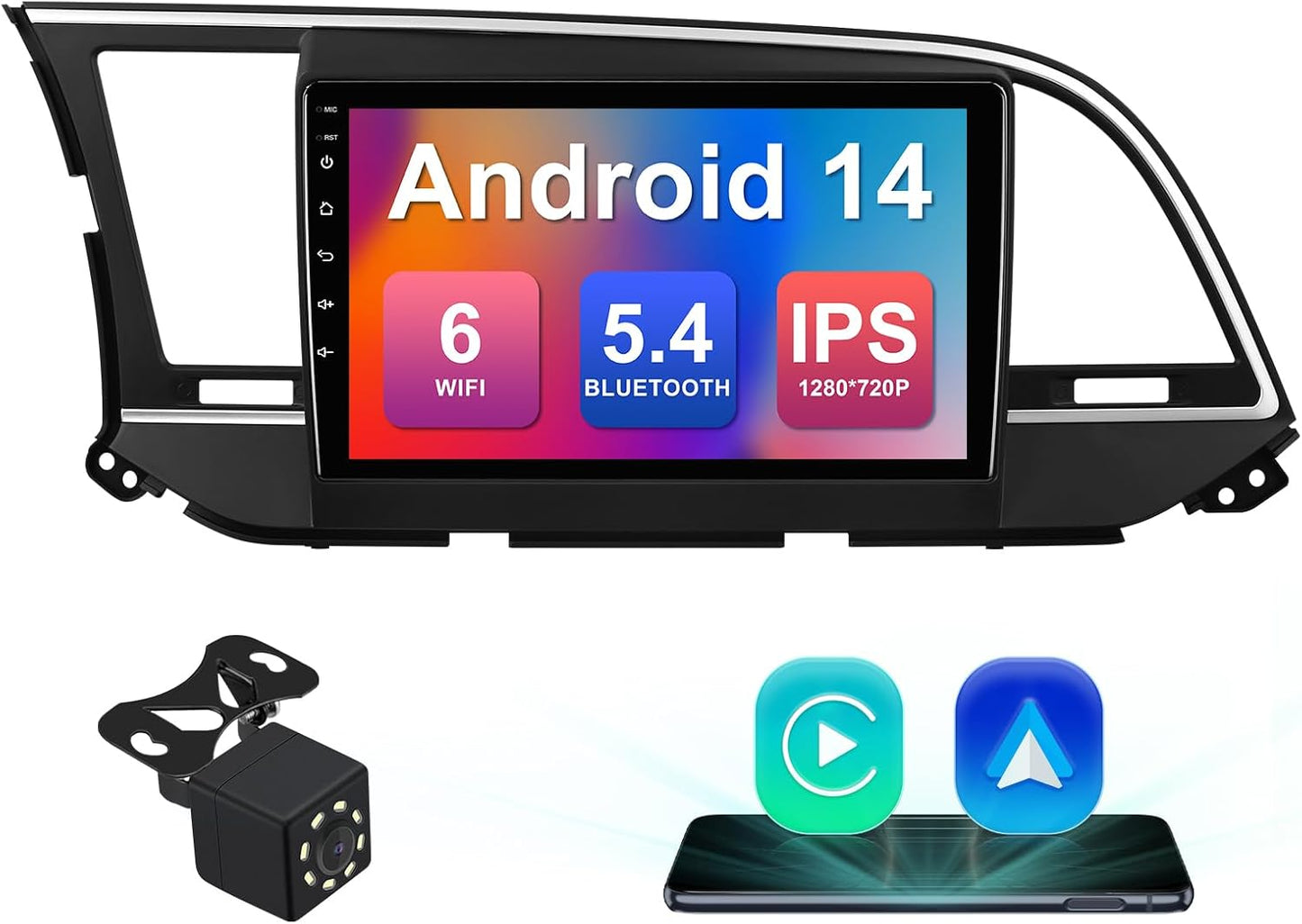 2+64G 9-inch Android 14 Car Radio Stereo for Hyundai Elantra 2016-2018, Carplay & Android