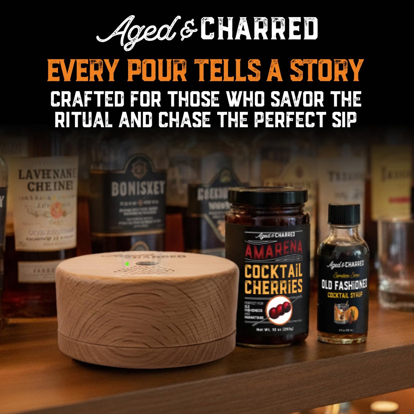 Electric Whiskey Smoker Kit, Premium Amarena Cherries, Syrup, Orange Dried Slices and 8 Flavors Wood Chips