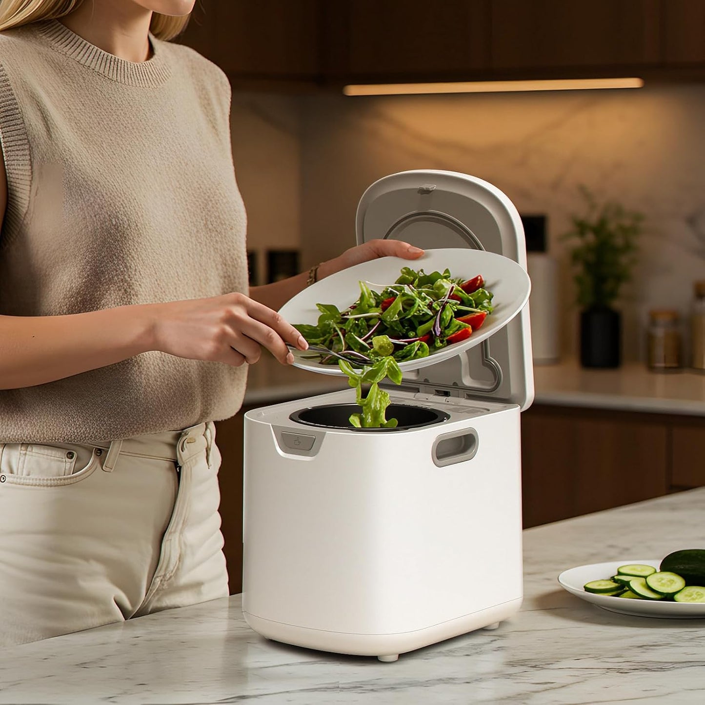 Compost Bin for Kitchen - 4L Countertop Composter with Auto-Cleaning, 2 Carbon Filters, 5-Hour Fast Composting