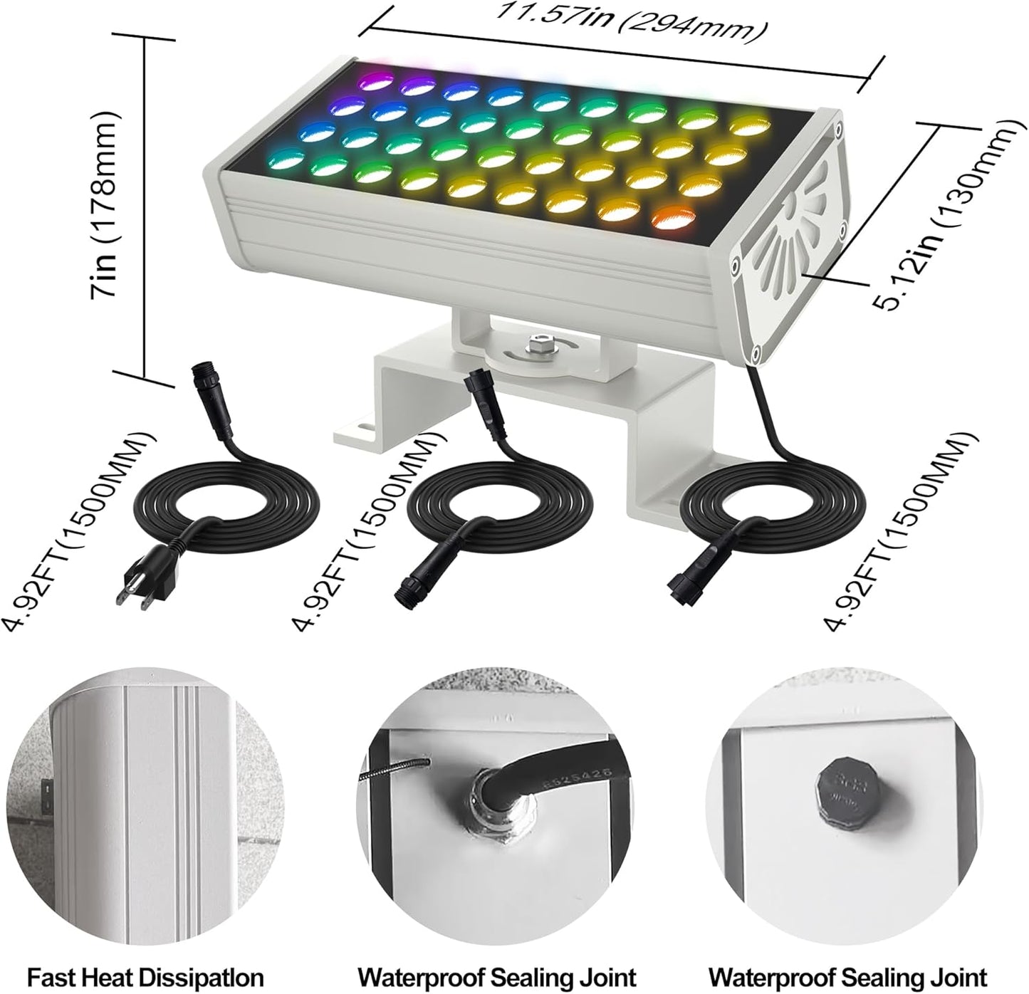 Party Lights Outdoor Smart Flood Light, 180W RGBCW Color Changing LED, 2700–6500K Tunable White, Dimmable