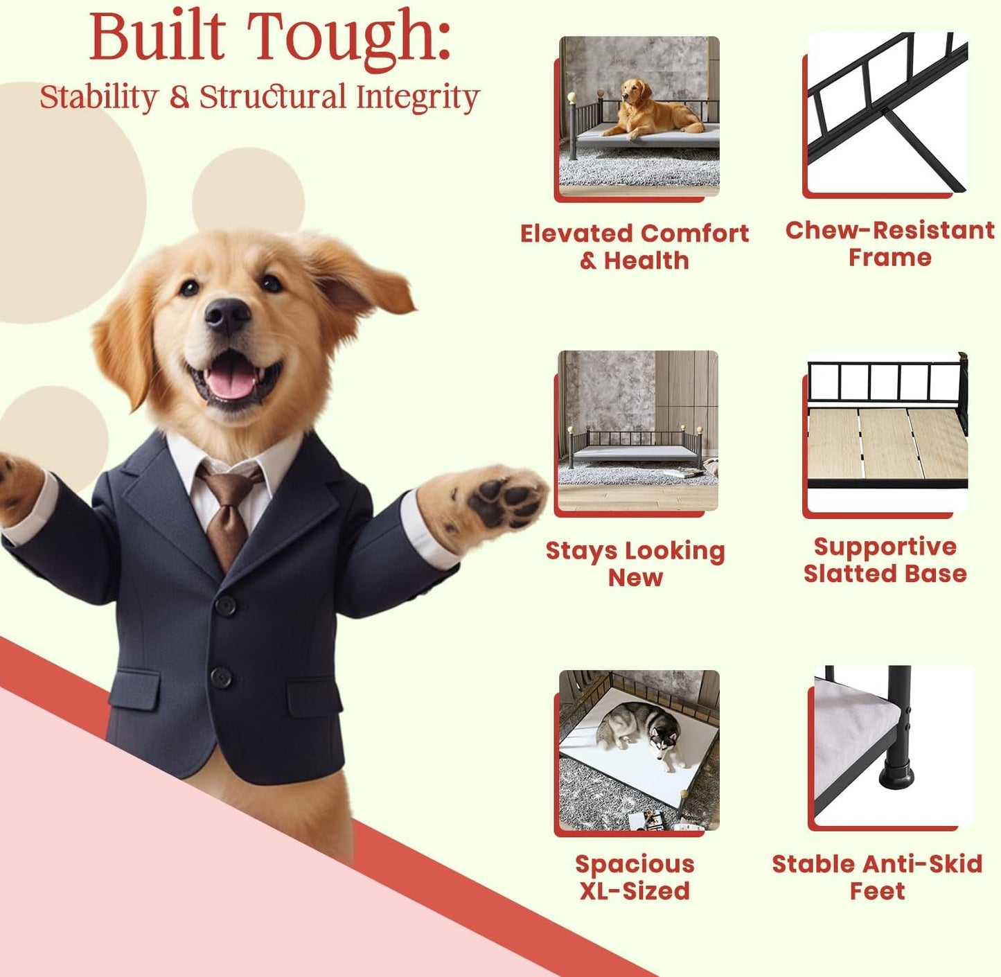 XL Dog Bed – Fade-Resistant, Comfortable & Durable Pet Mattress – 49” x 31.5” x 14.5”, Black Square Shape