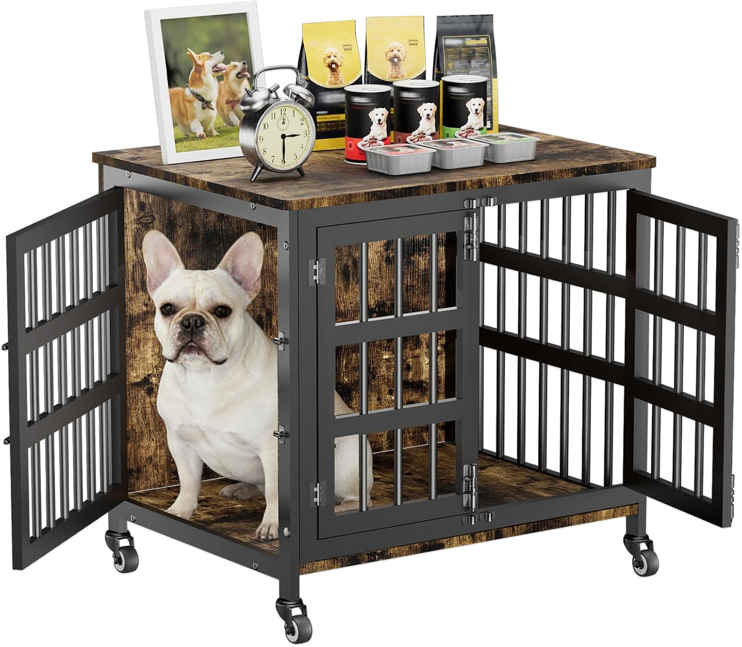26' Heavy Duty Dog Cage for Small & Medium Dogs with Wheels, 26.8' L x 20.9' W x 23.2' H, Rustic Brown