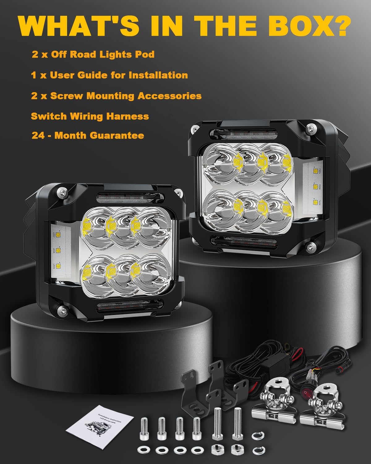 3 Inch LED Pod Light 65W Offroad Driving LED Light Pod with Amber DRL, 270° Spot Flood Combo Beam