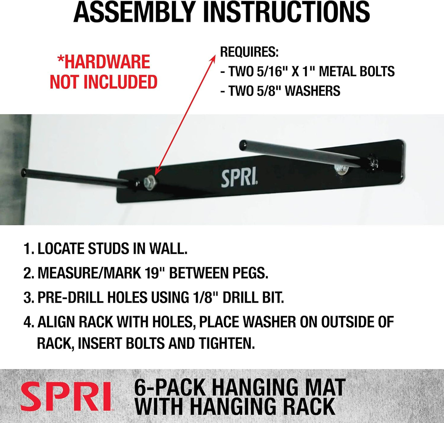 Hanging Bulk Fitness Mats + Rack, 15mm, 56” x 23' Black, 6 Pack, Closed-Cell Foam, Reinforced Grommets