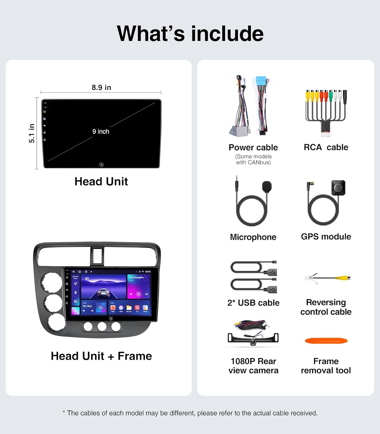 9' Touchscreen Car Stereo Radio for Honda Civic 2001-2005, with Wireless CarPlay Android Auto, Backup Camera, Mic