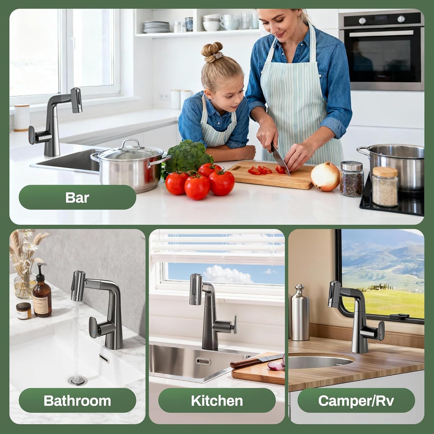 Rotatable Bar Sink Faucet, Upward Rinse, Lift & 360° Rotation, 10' Retractable Hose, Stainless Steel