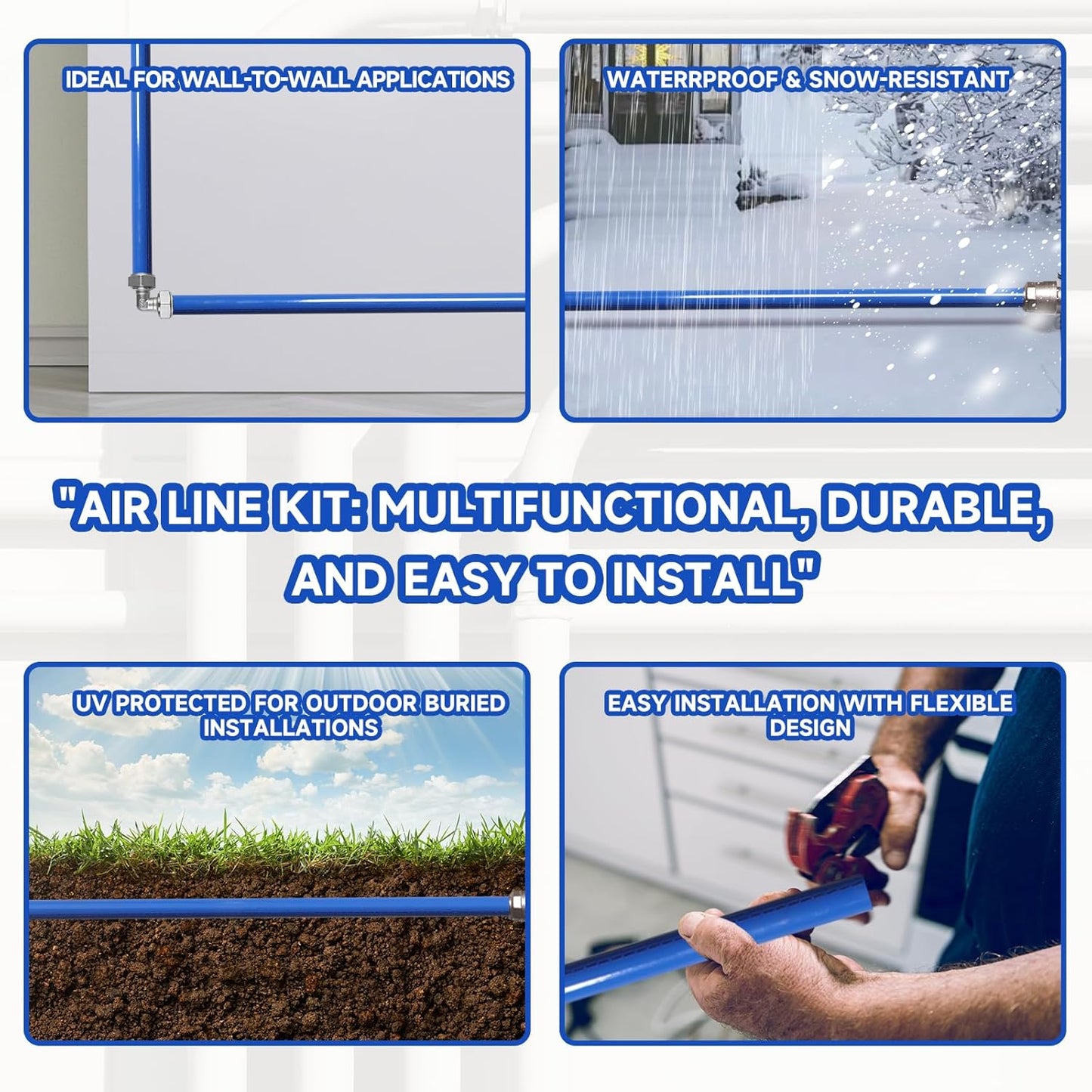 Compressed Air Line Kit, 3/4' x 100’&200‘&300‘ HDPE-Aluminum-HDPE Piping, with Accessories and Airline Tubing