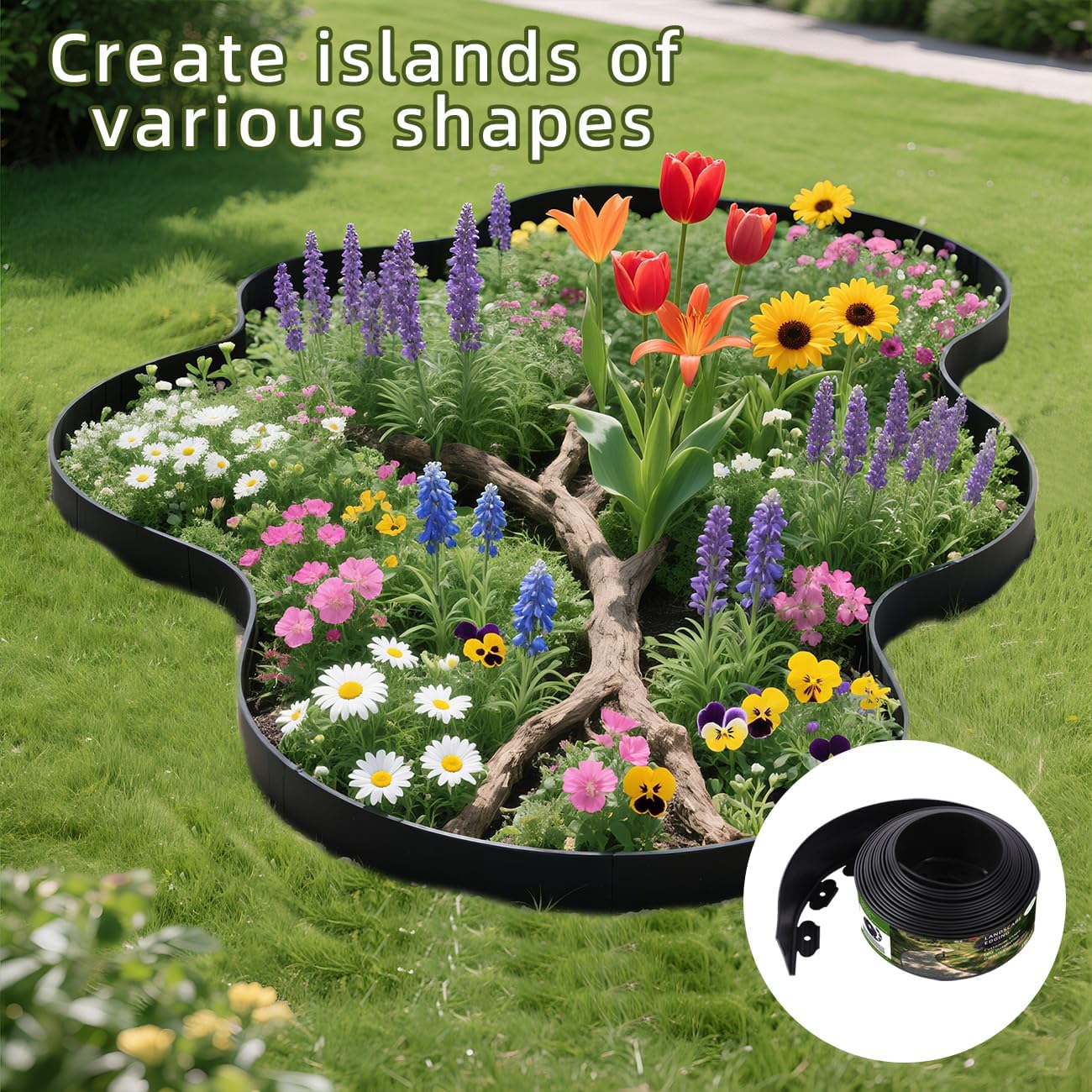 Garden Edging Border Landscape, with Ground Sakes and Connectors, for Flower Beds or Pathways Black, 4'x100'