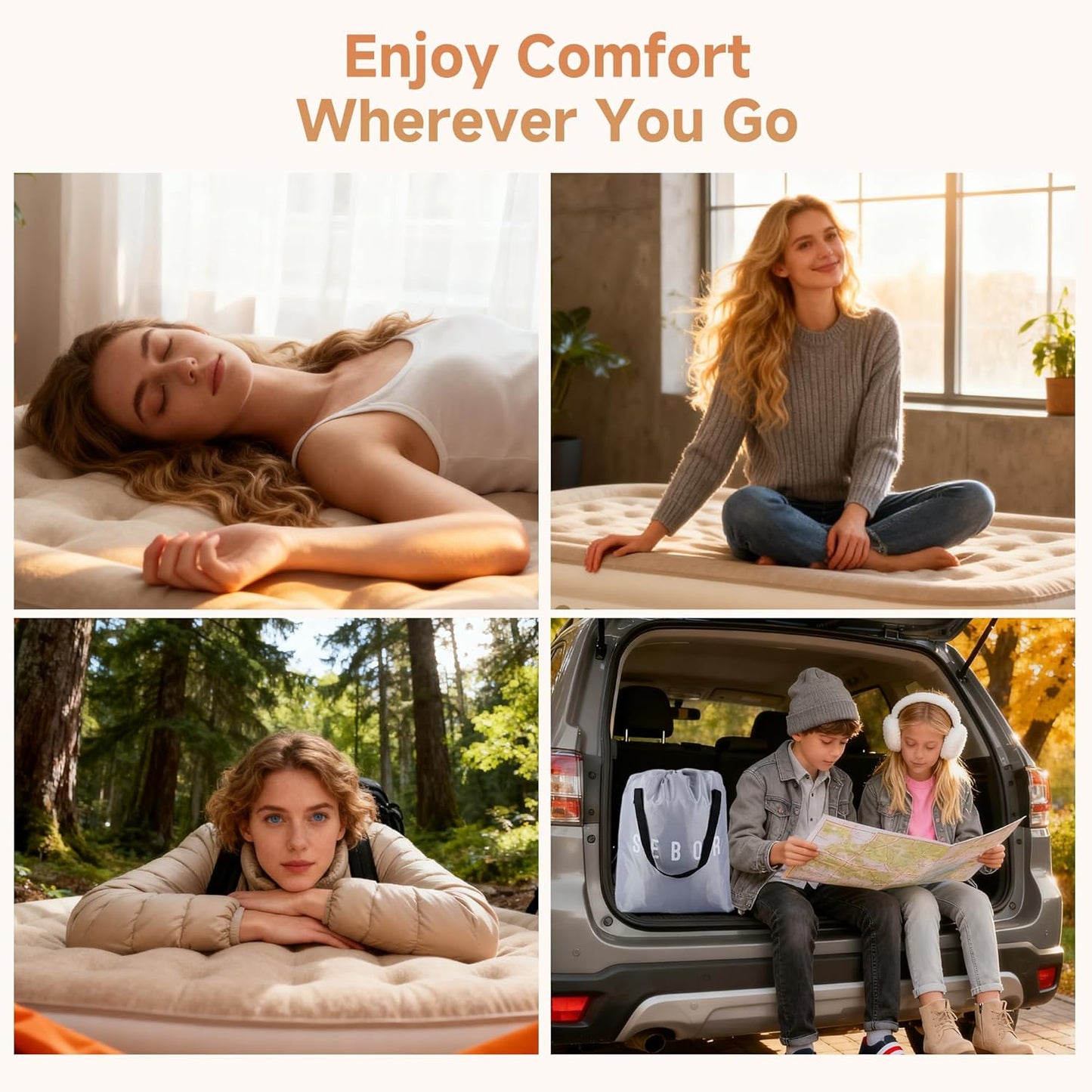 Air Mattress Queen with Built-in Pump 18', Self-Inflating, with Storage Bag for Guests, Camping, Travel